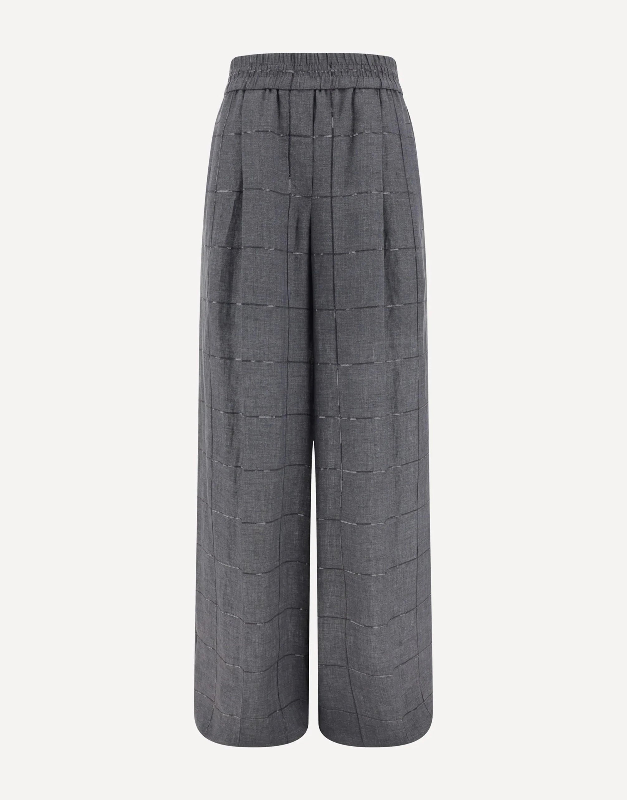 Brunello Cucinelli Check Linen Palazzo Trousers