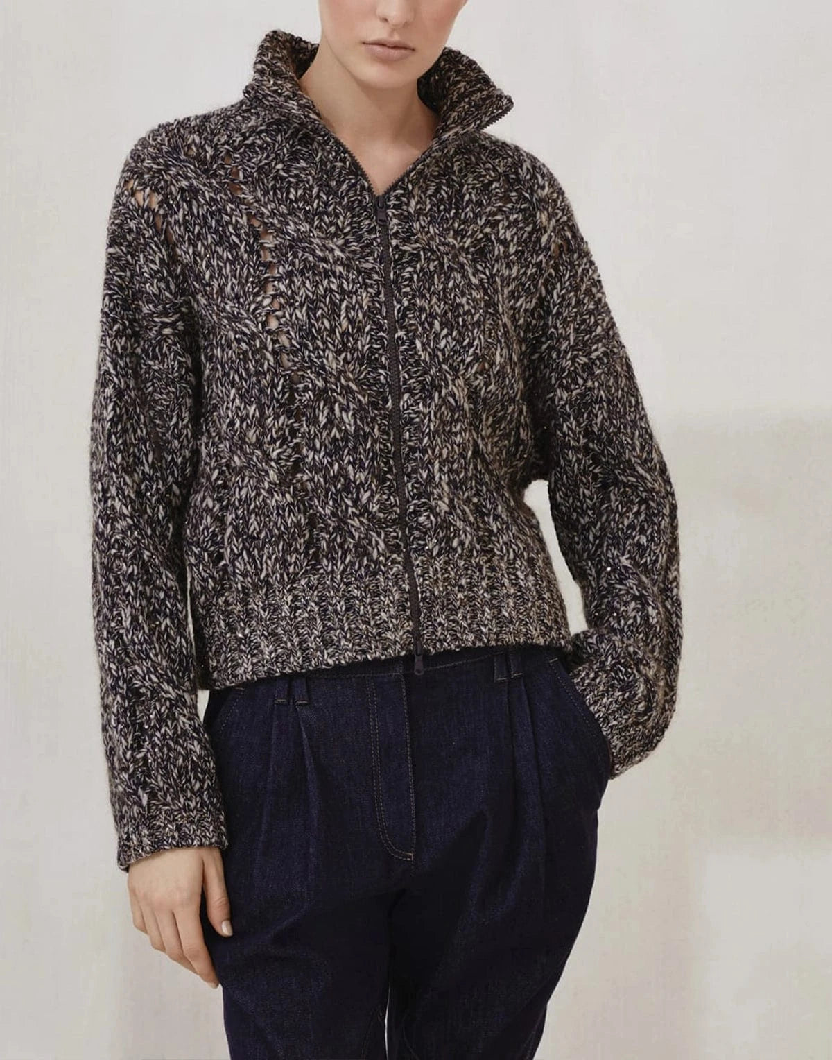 Brunello Cucinelli Chiné Cable Knit Dazzling Cardigan