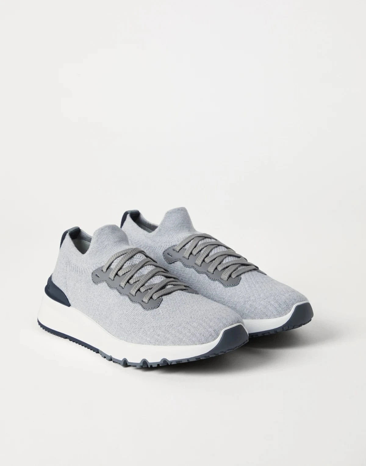 Brunello Cucinelli Cotton Knit Semi-Polished Leather Sneakers