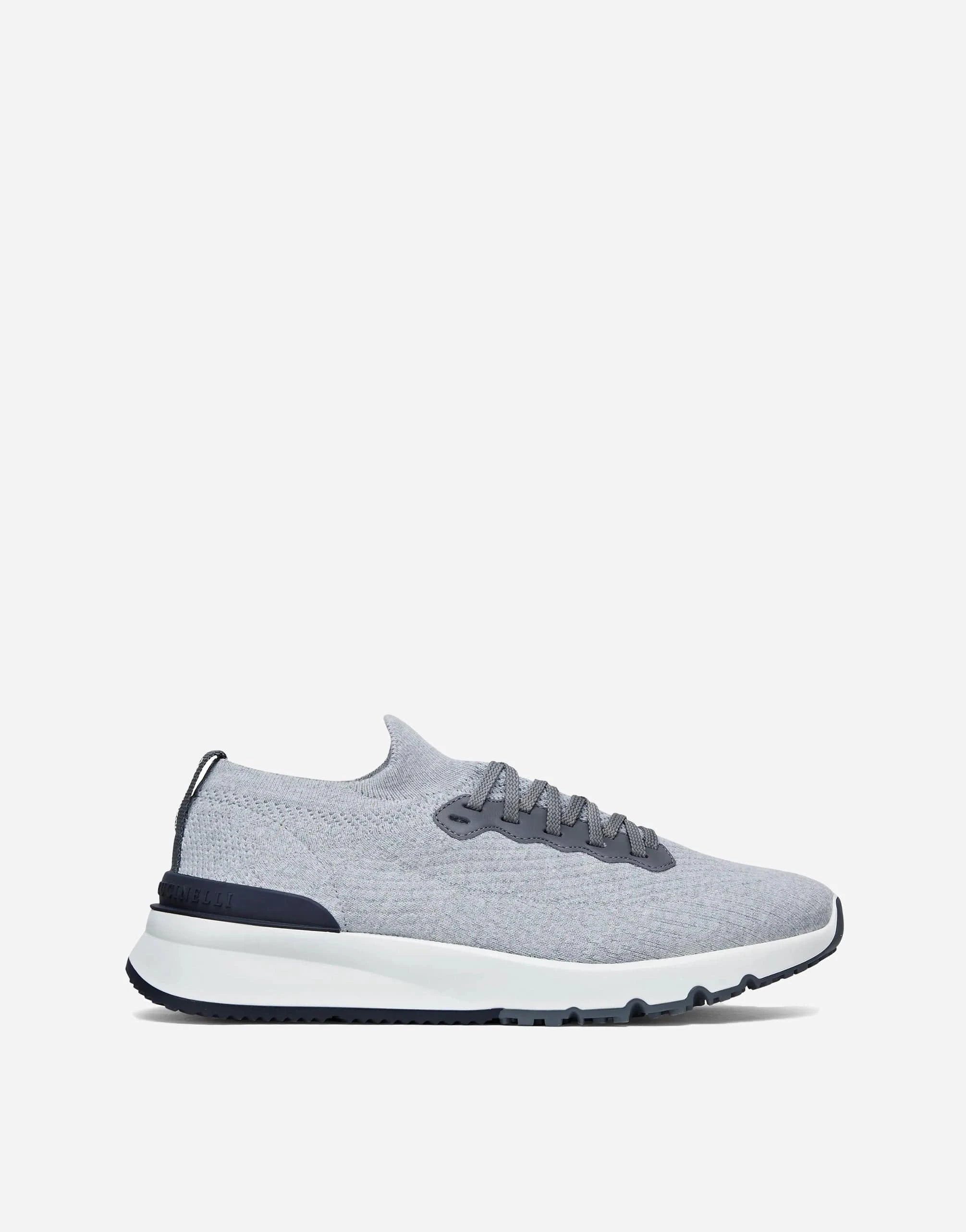 Brunello Cucinelli Cotton Knit Semi-Polished Leather Sneakers