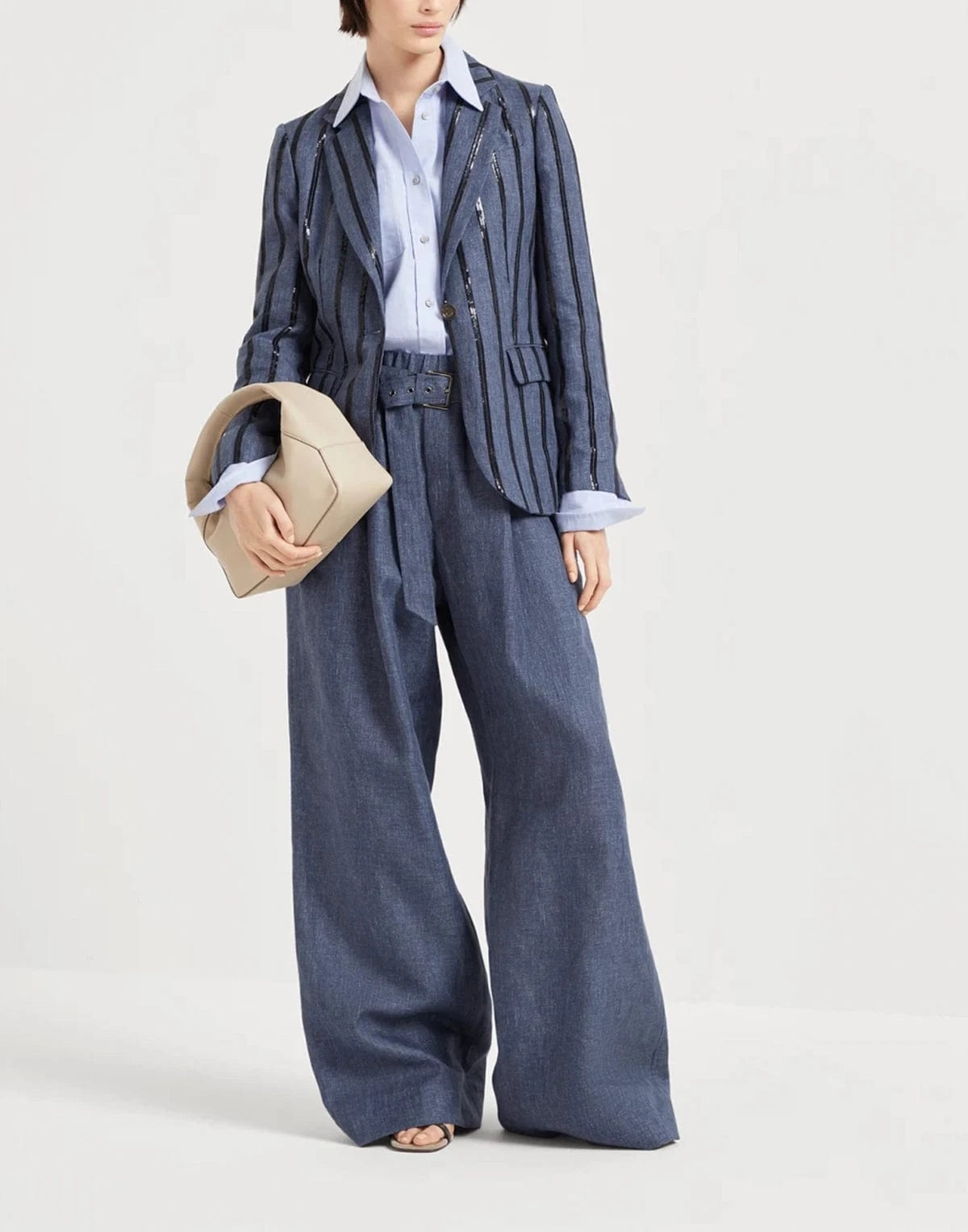 Brunello Cucinelli Denim Effect Dazzling Stripe Blazer