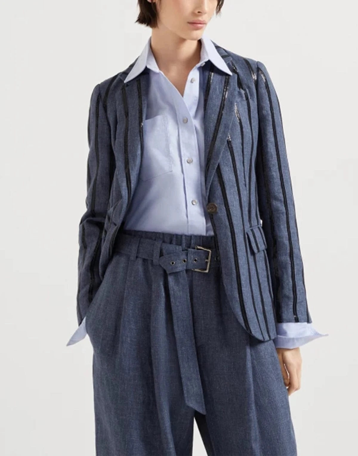 Brunello Cucinelli Denim Effect Dazzling Stripe Blazer