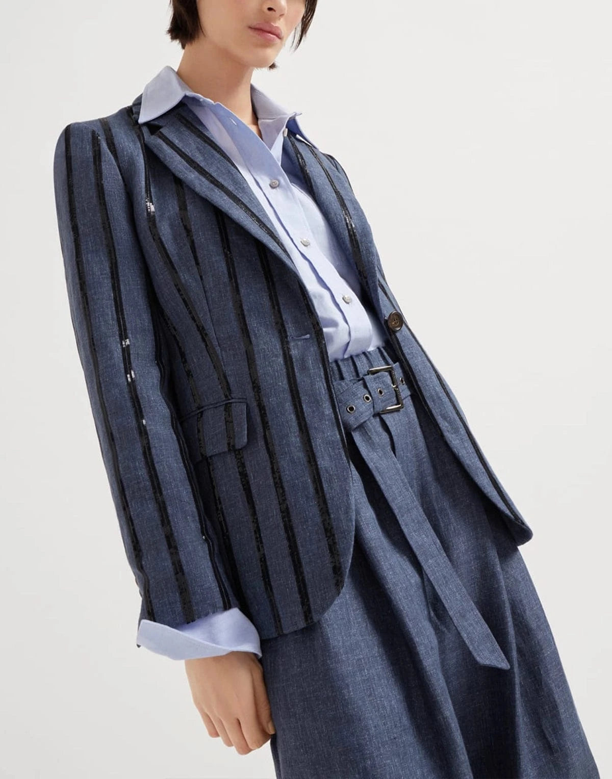 Brunello Cucinelli Denim Effect Dazzling Stripe Blazer
