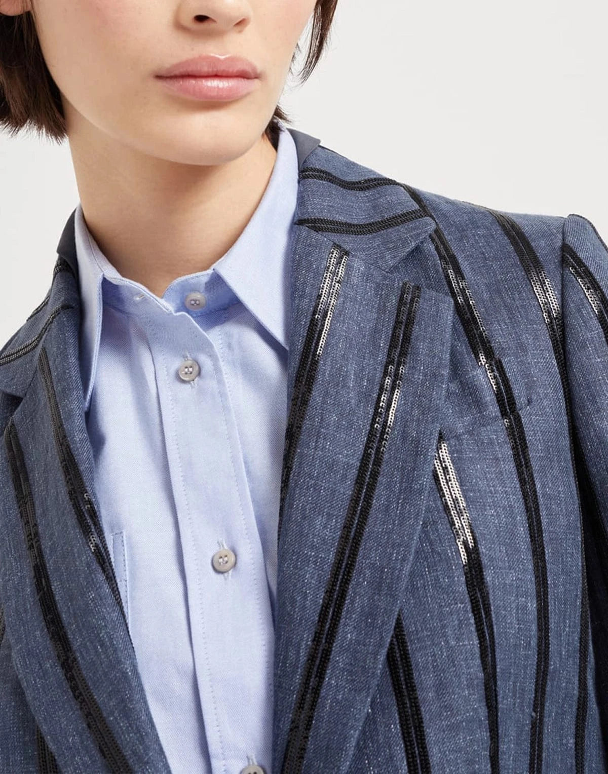 Brunello Cucinelli Denim Effect Dazzling Stripe Blazer