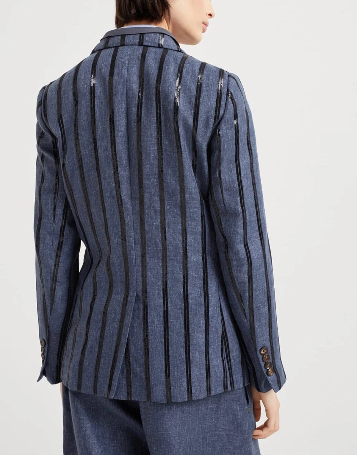 Brunello Cucinelli Denim Effect Dazzling Stripe Blazer