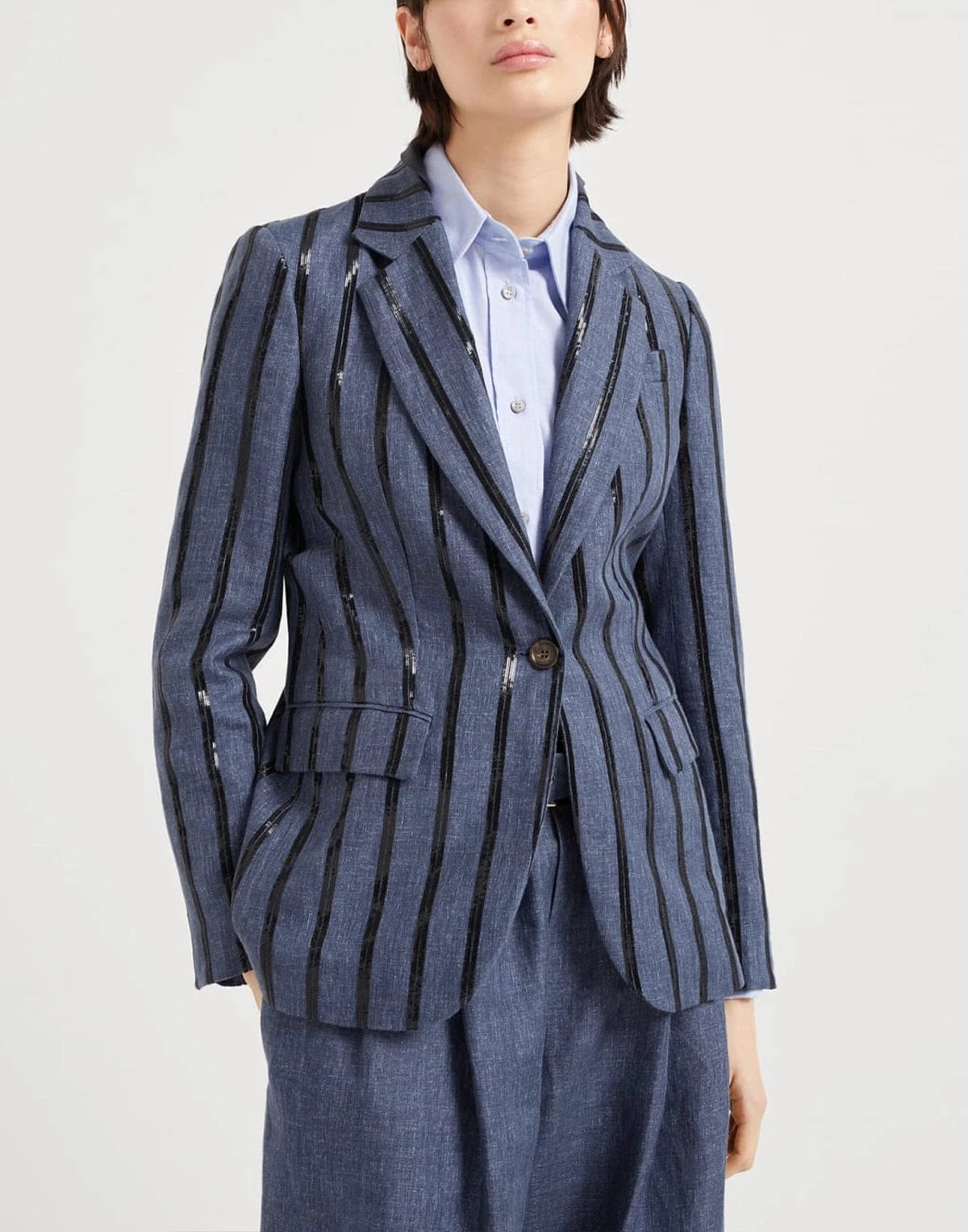 Brunello Cucinelli Denim Effect Dazzling Stripe Blazer