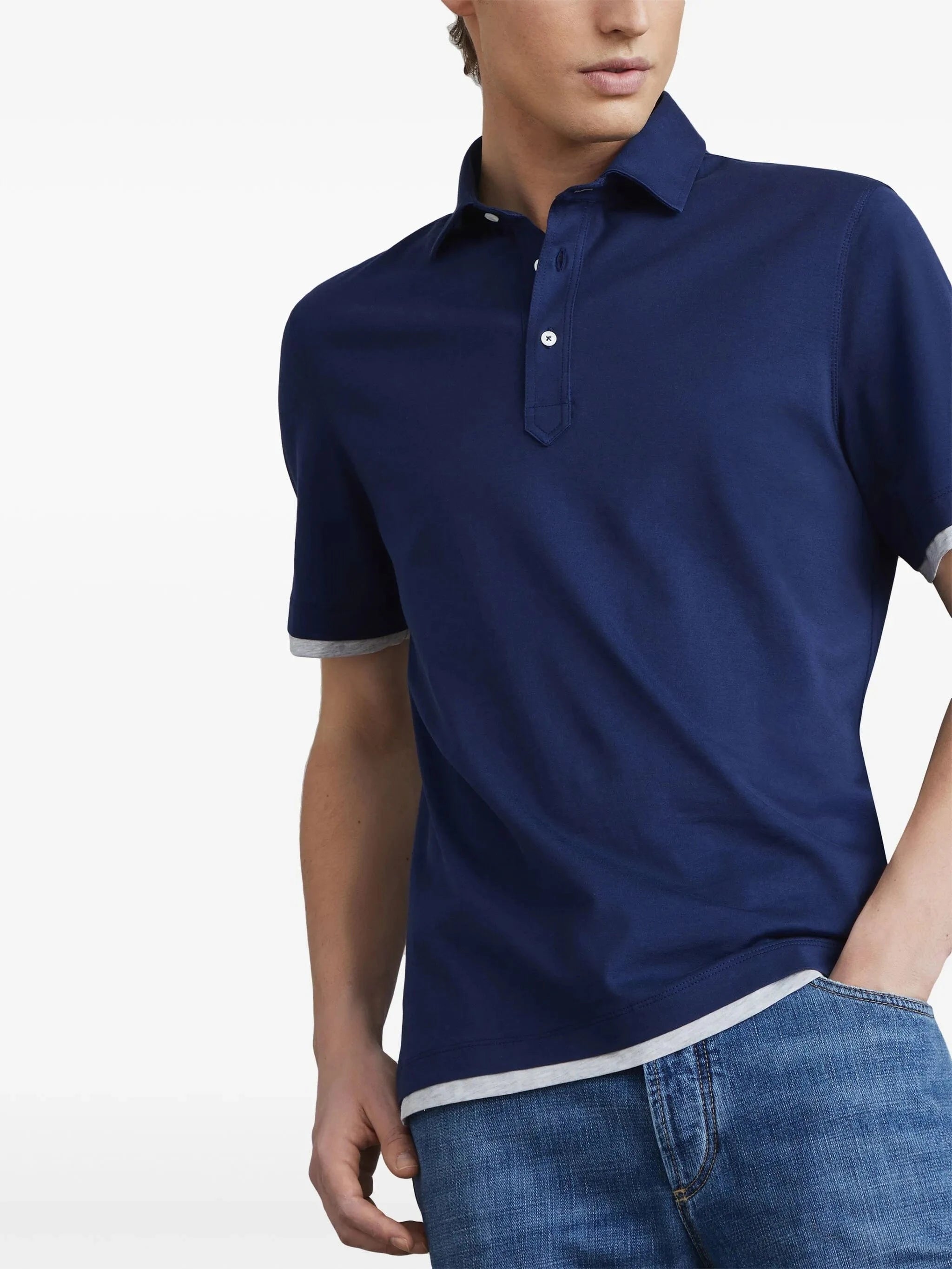 Brunello Cucinelli Faux-Layering Cotton Jersey Polo Shirt