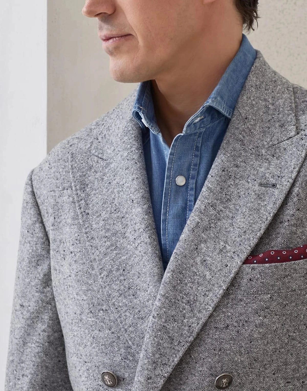 Brunello Cucinelli Flecked Grisaille Double-Breasted Blazer