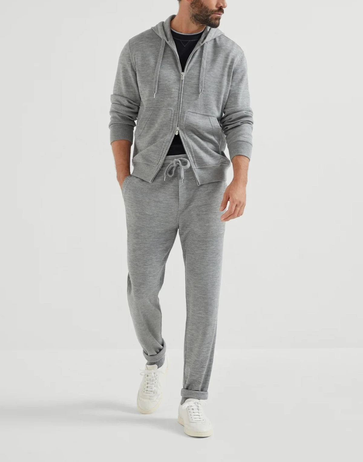 Brunello Cucinelli Grey Cashmere-Silk Blend Track Pants