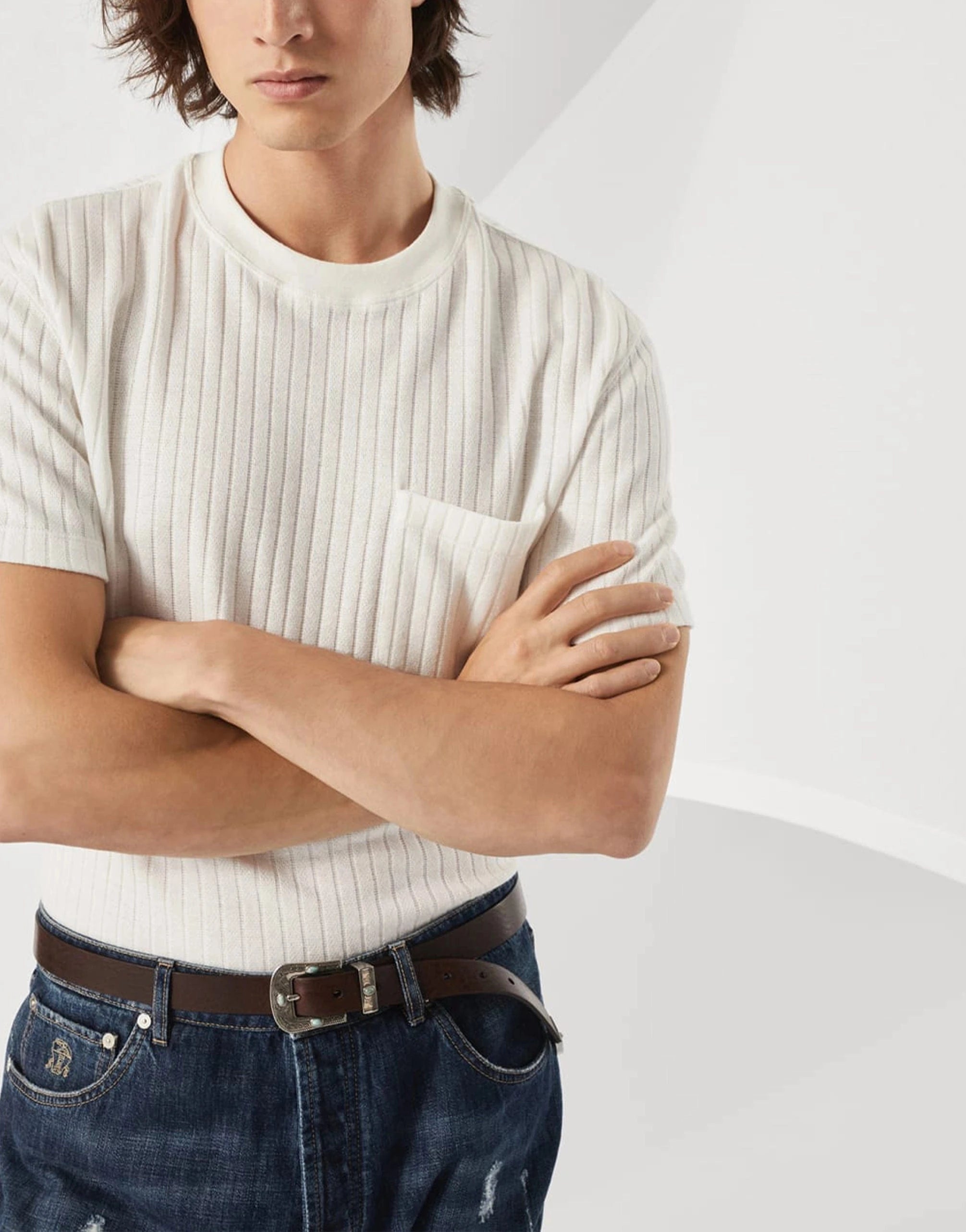 Brunello Cucinelli Linen-Cotton Blend Ribbed T-Shirt