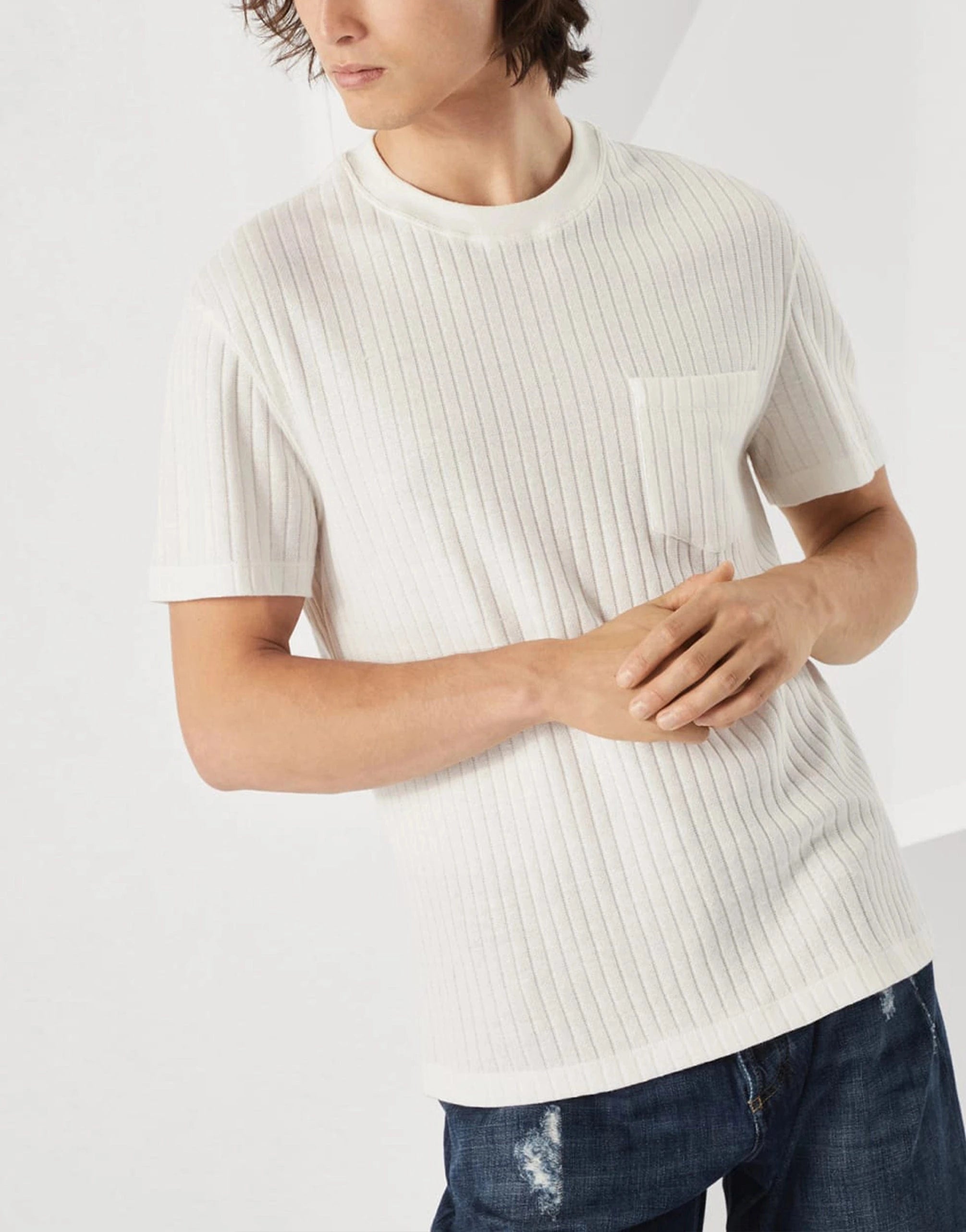 Brunello Cucinelli Linen-Cotton Blend Ribbed T-Shirt