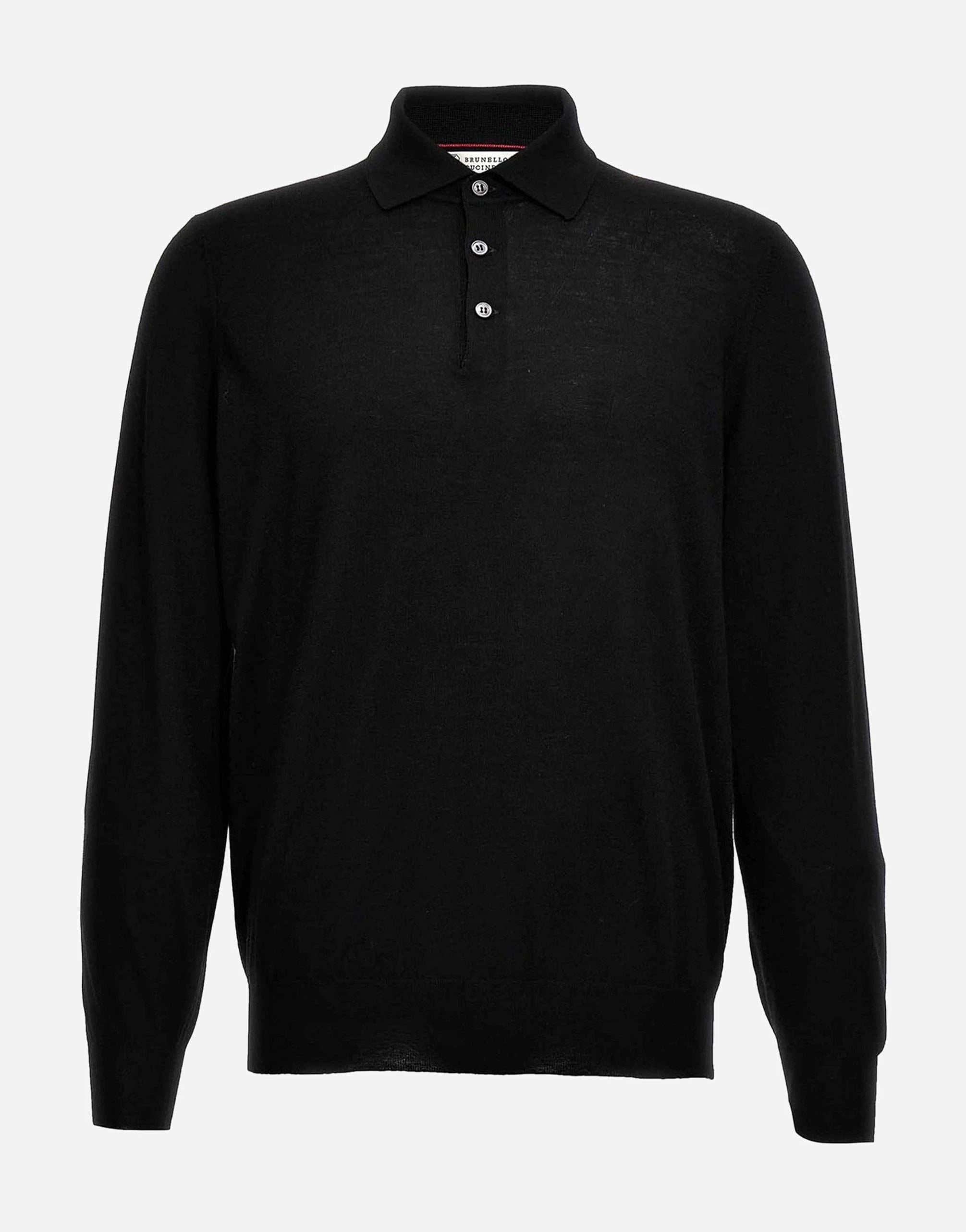 Brunello Cucinelli Long-Sleeve Wool-Cashmere Blend Polo Shirt