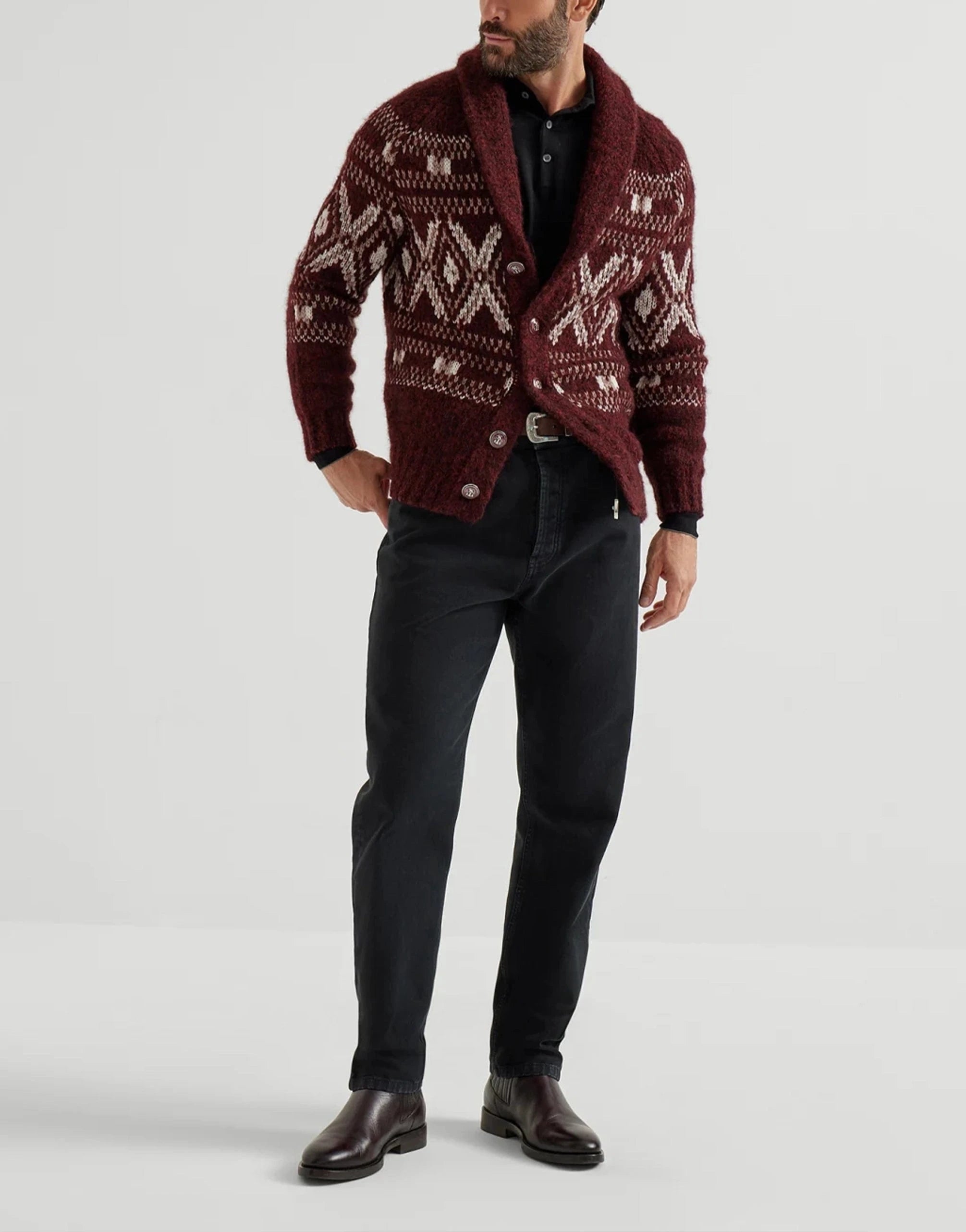 Brunello Cucinelli Long-Sleeve Wool-Cashmere Blend Polo Shirt