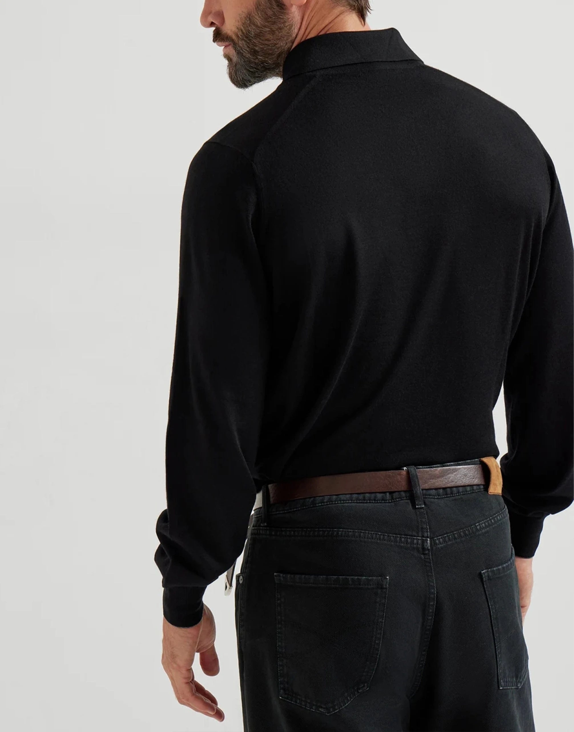 Brunello Cucinelli Long-Sleeve Wool-Cashmere Blend Polo Shirt