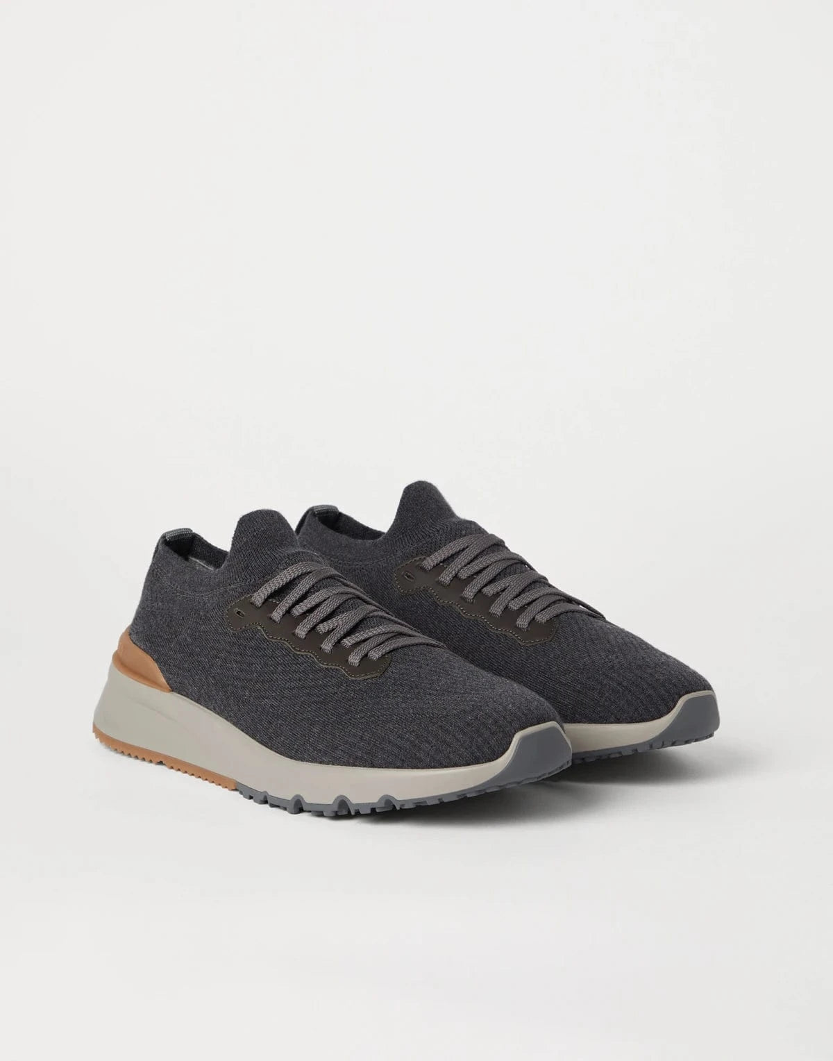 Brunello Cucinelli Multicolor Wool Knit Leather Sneakers