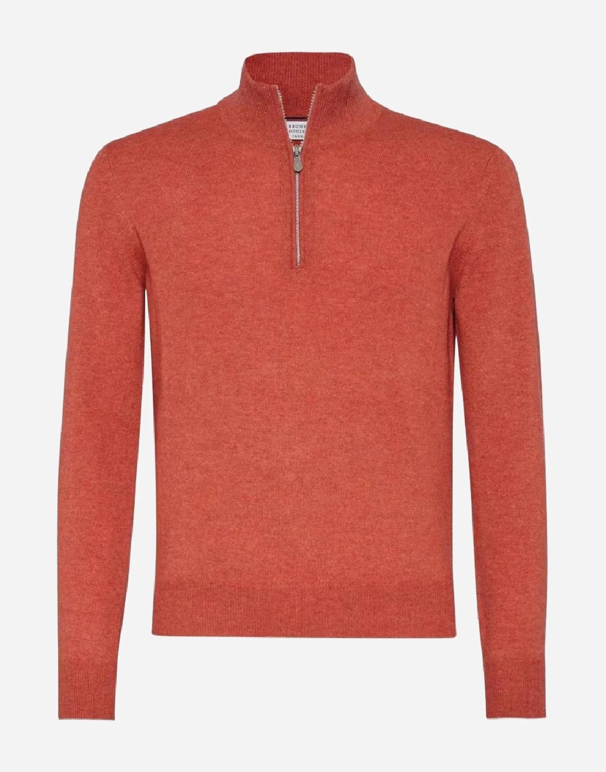 Brunello Cucinelli Orange Half-Zip Cashmere Sweater
