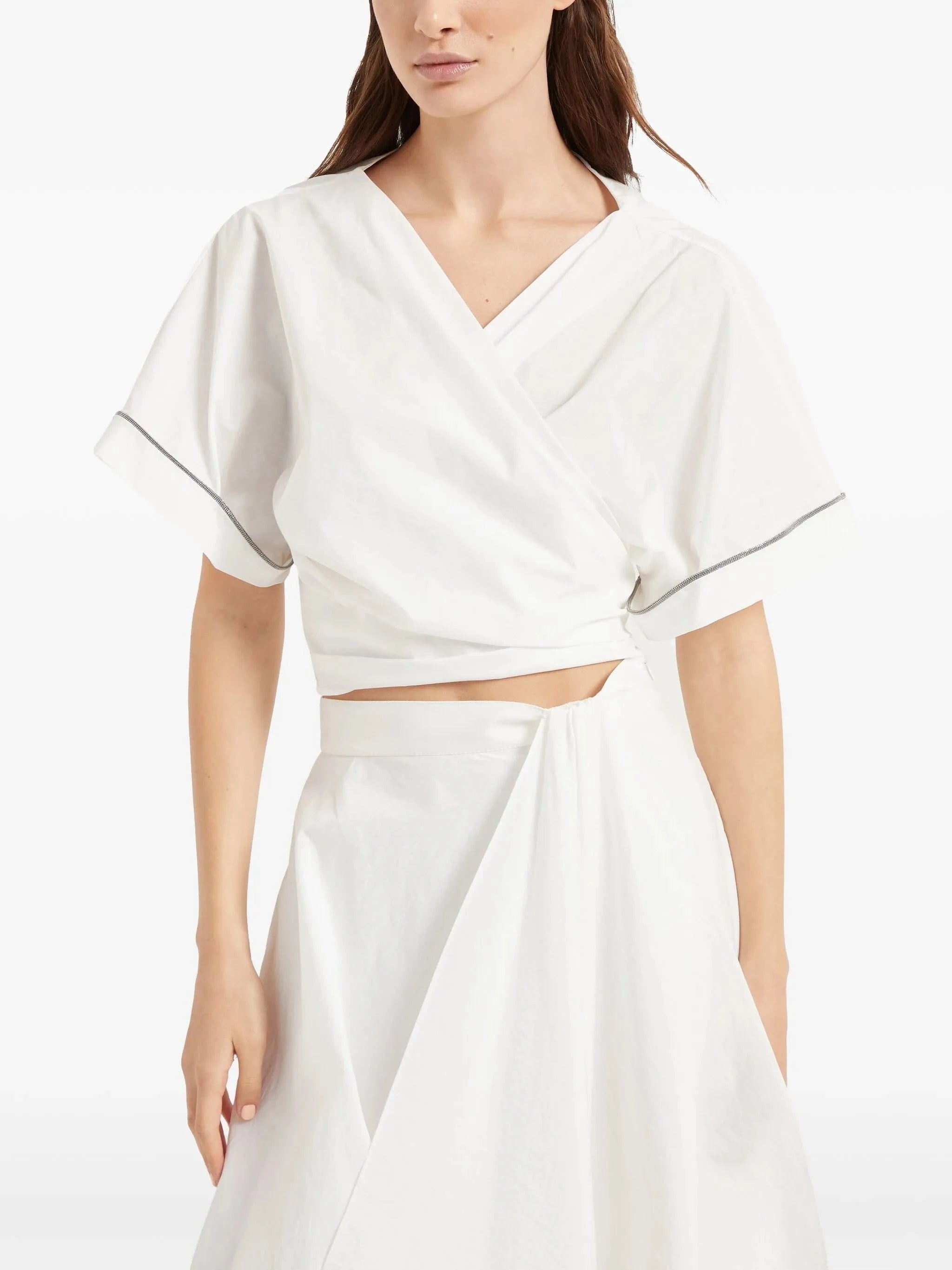 Brunello Cucinelli Poplin Kimono-Style Blouse