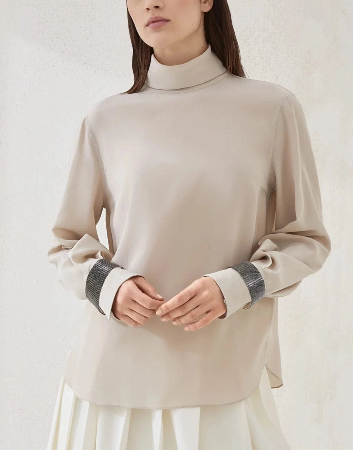 Brunello Cucinelli Silk Crêpe De Chine Turtleneck Blouse
