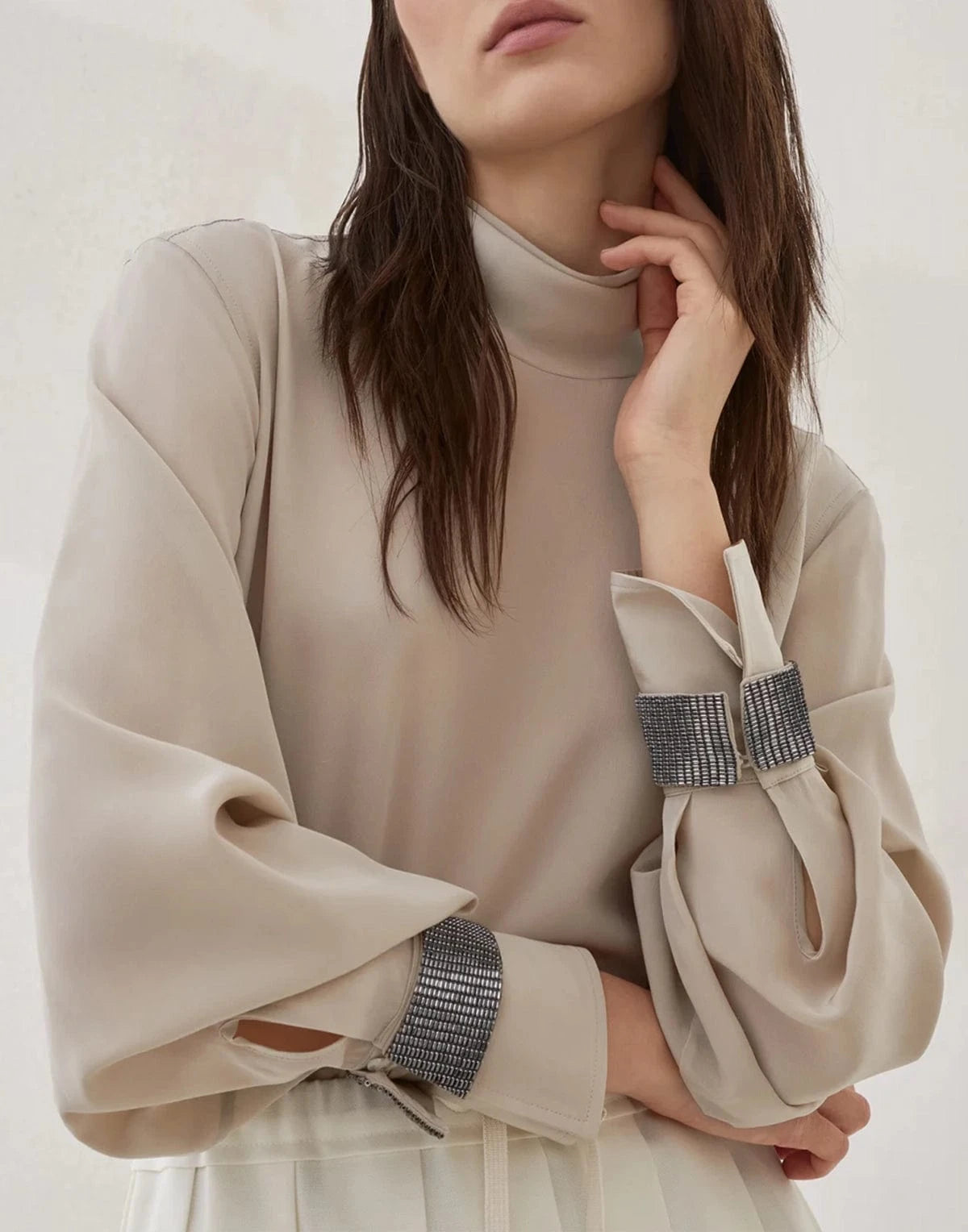 Brunello Cucinelli Silk Crêpe De Chine Turtleneck Blouse