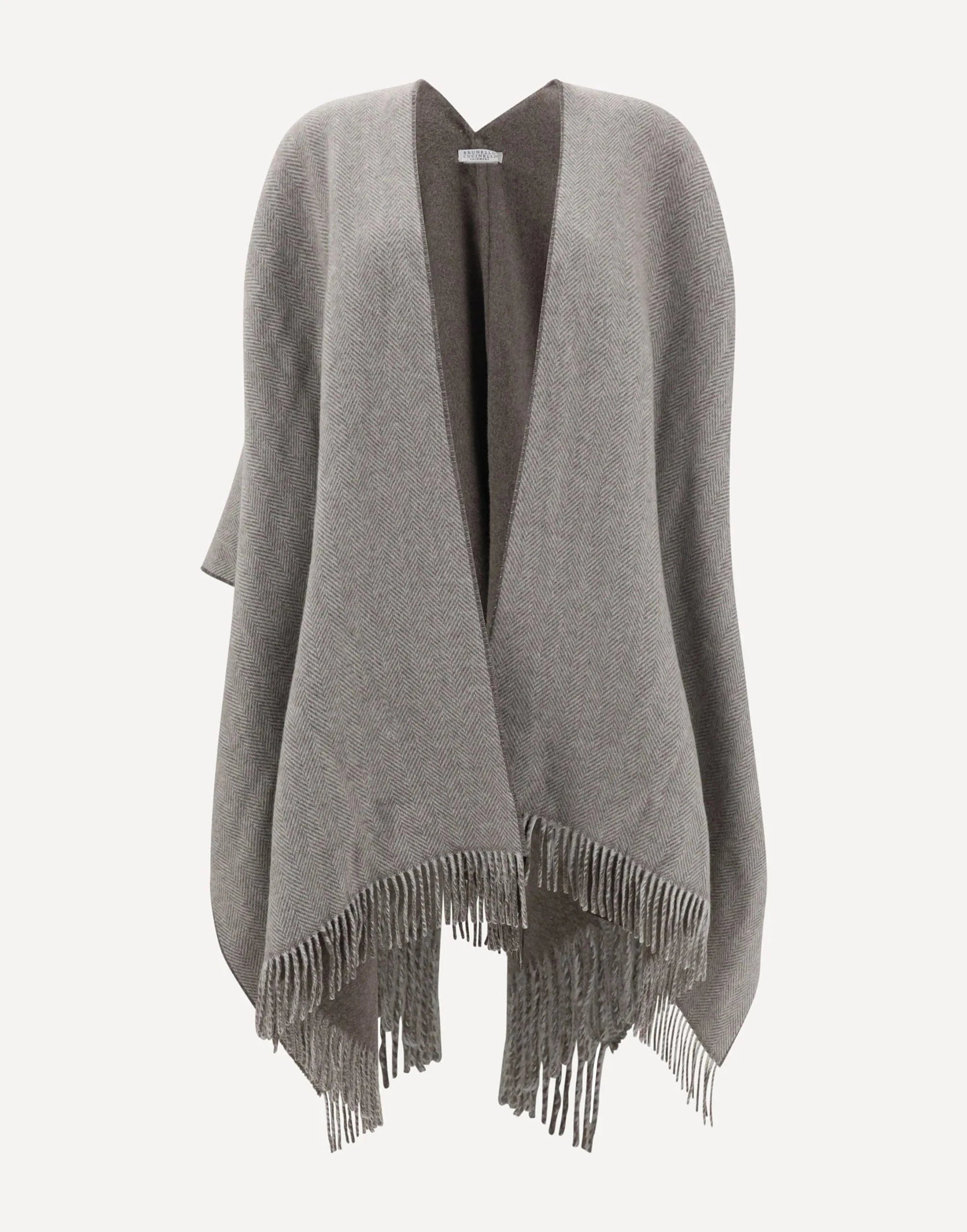 Brunello Cucinelli Sparkling Cashmere Chevron Reversible Poncho
