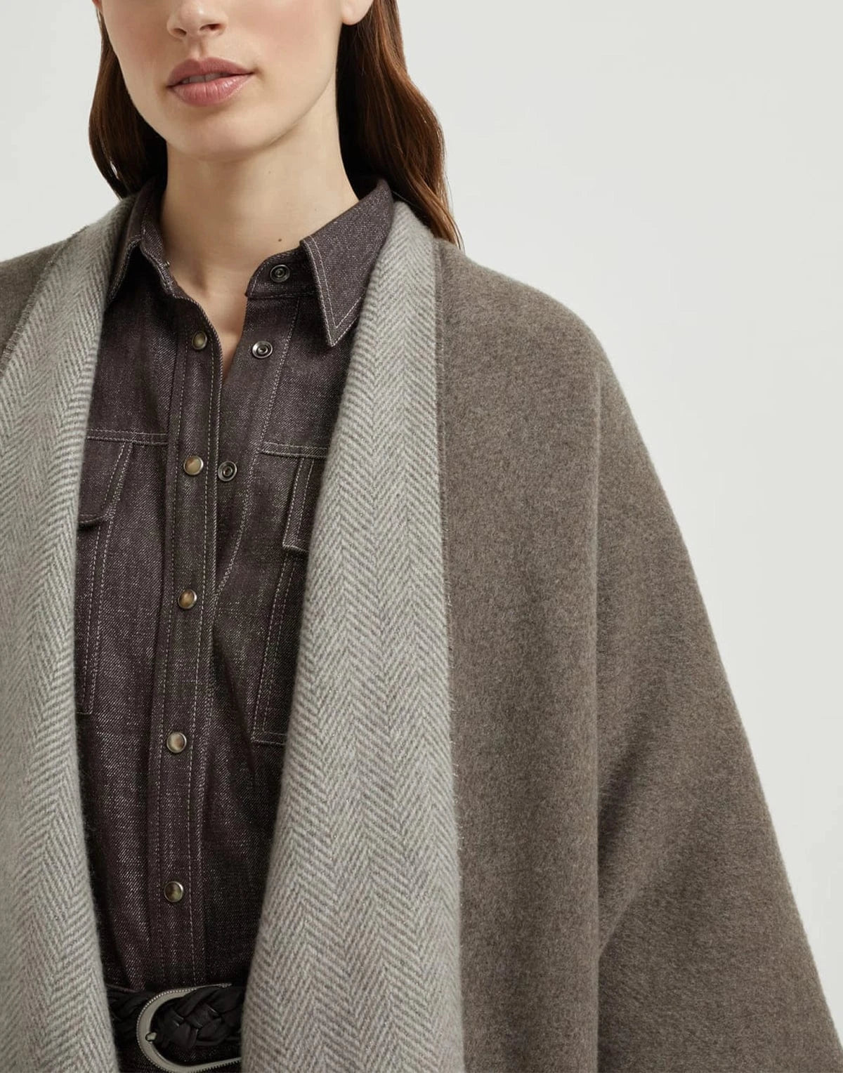 Brunello Cucinelli Sparkling Cashmere Chevron Reversible Poncho