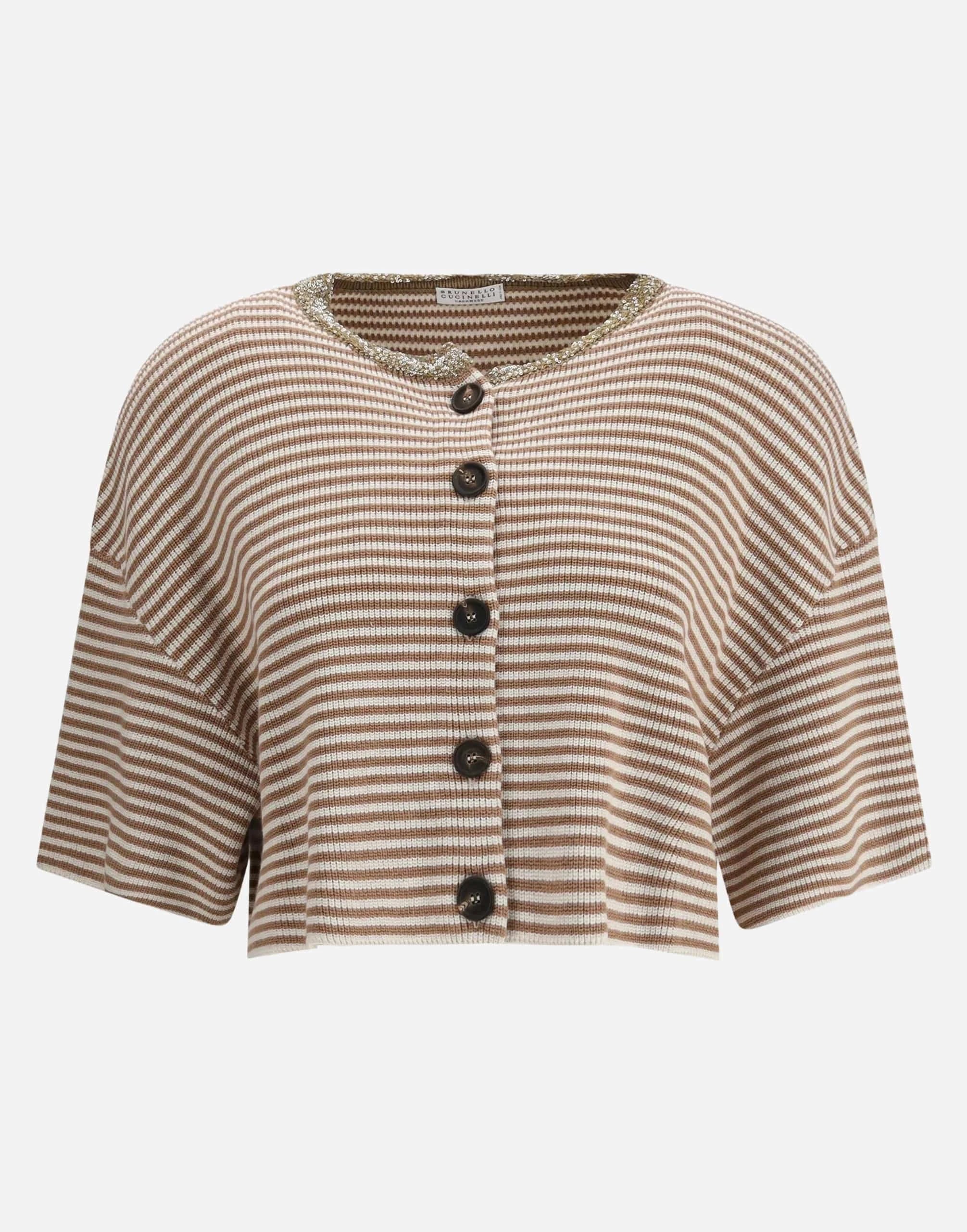 Brunello Cucinelli Striped Monili Collar Cardigan