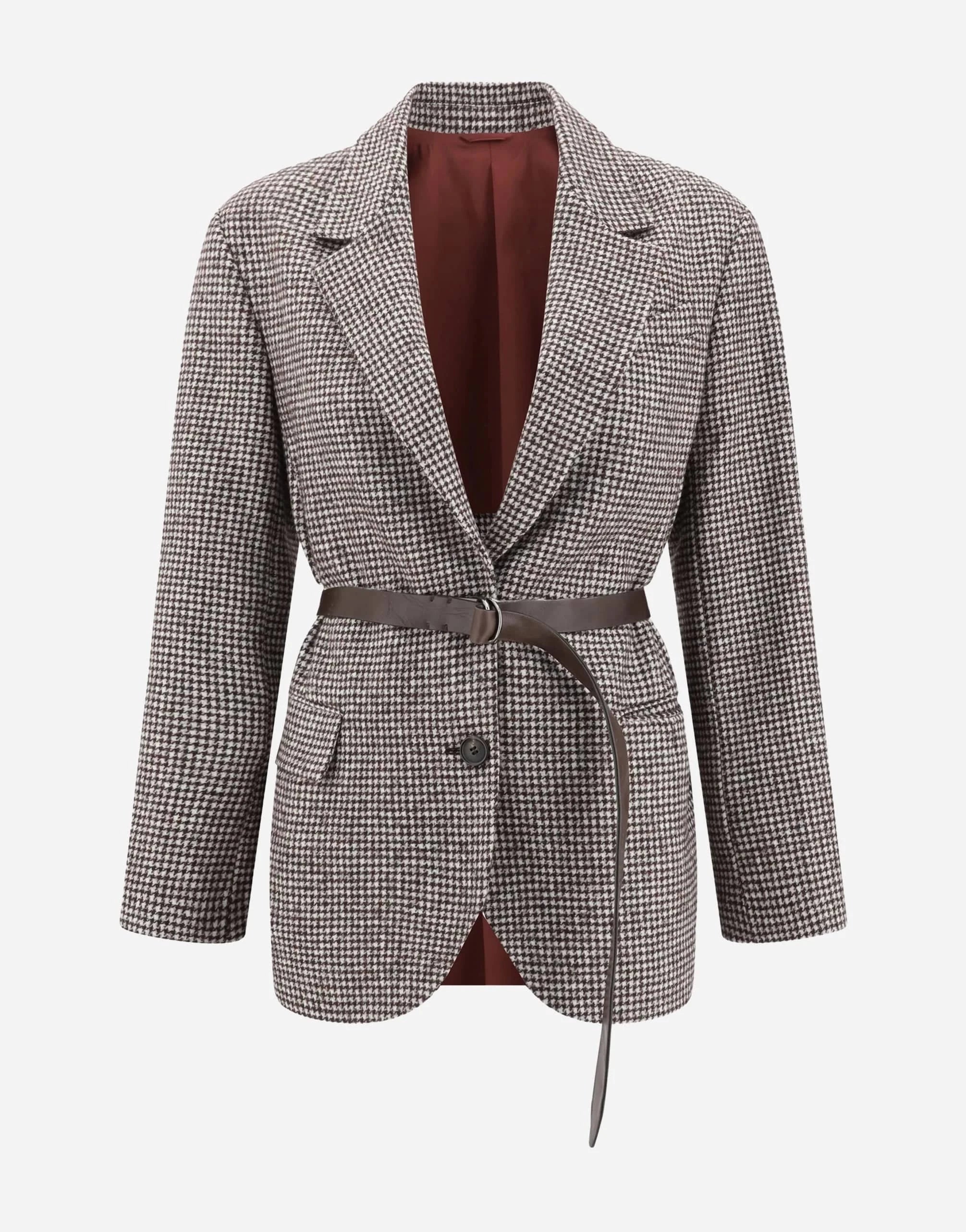 Brunello Cucinelli Wool-Alpaca Blend Houndstooth Belted Blazer