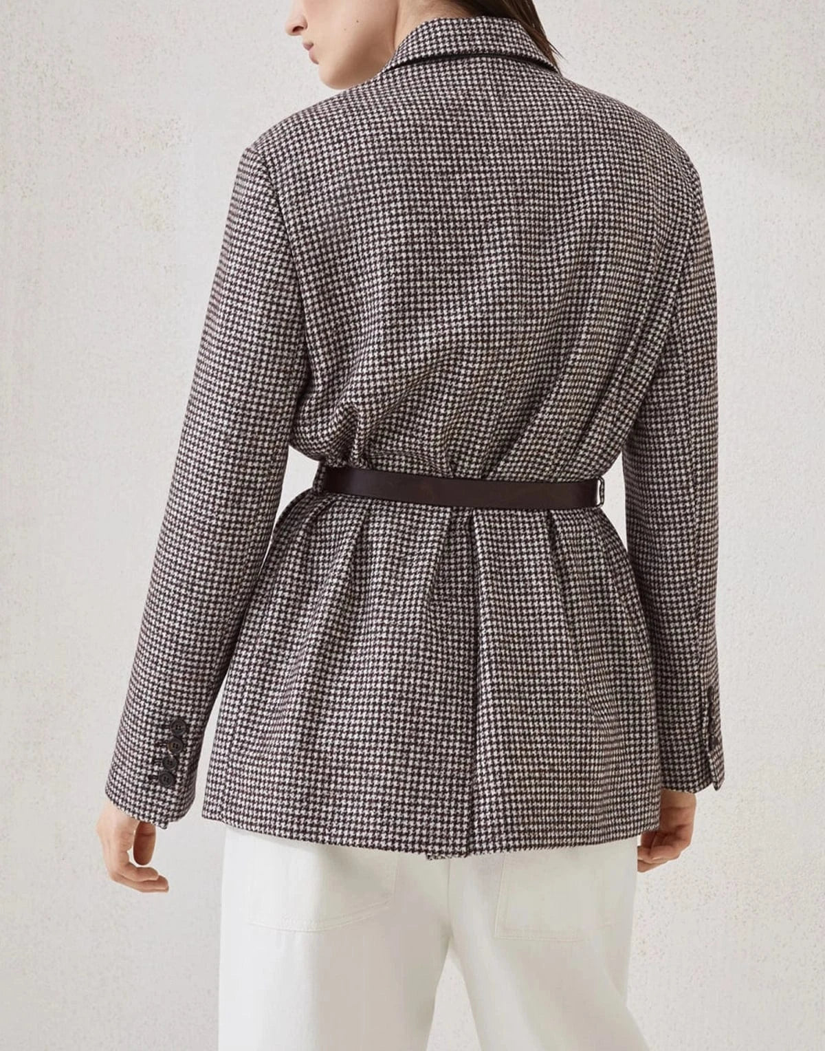 Brunello Cucinelli Wool-Alpaca Blend Houndstooth Belted Blazer
