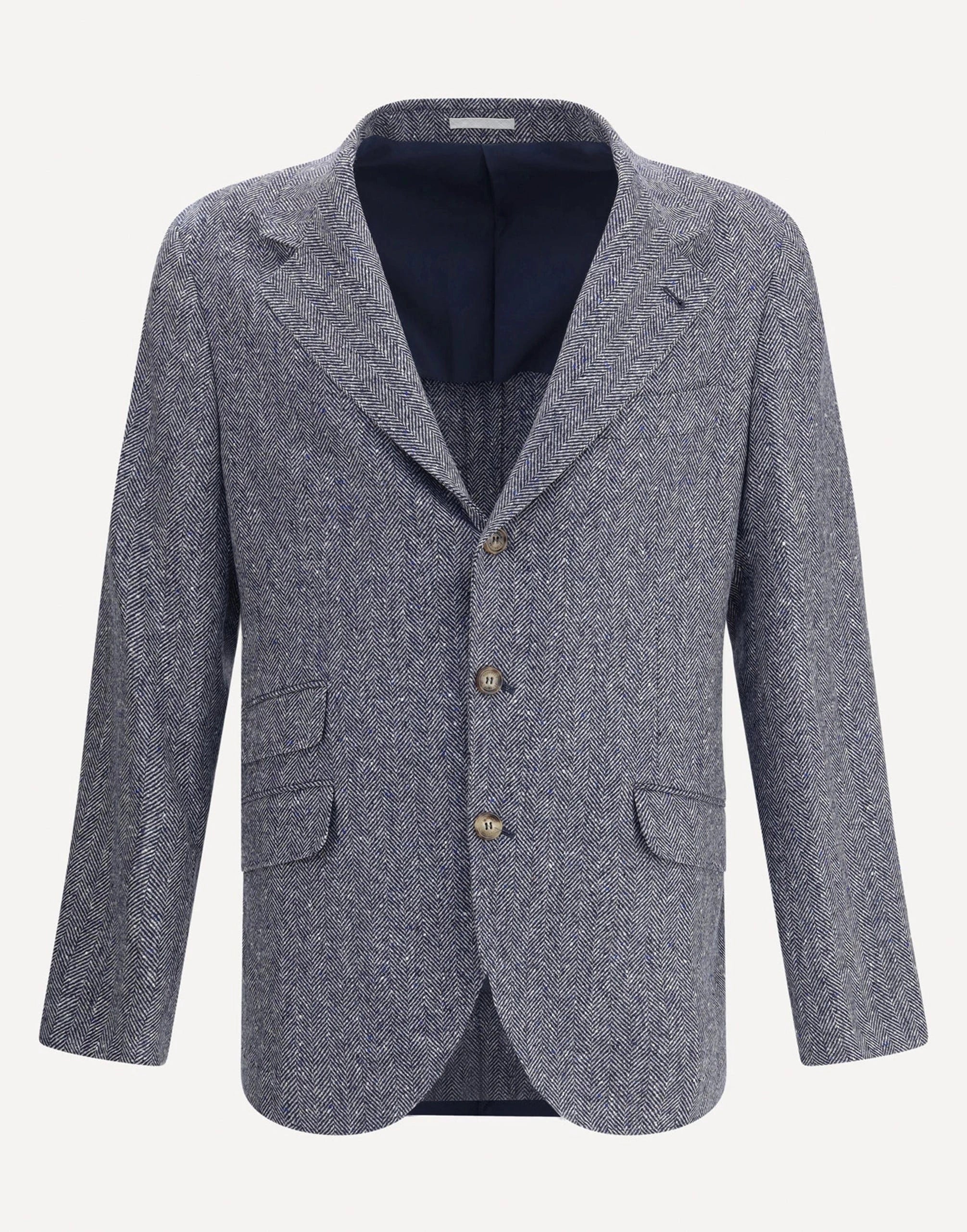 Brunello Cucinelli Wool-Cashmere Blend Flecked Chevron Blazer