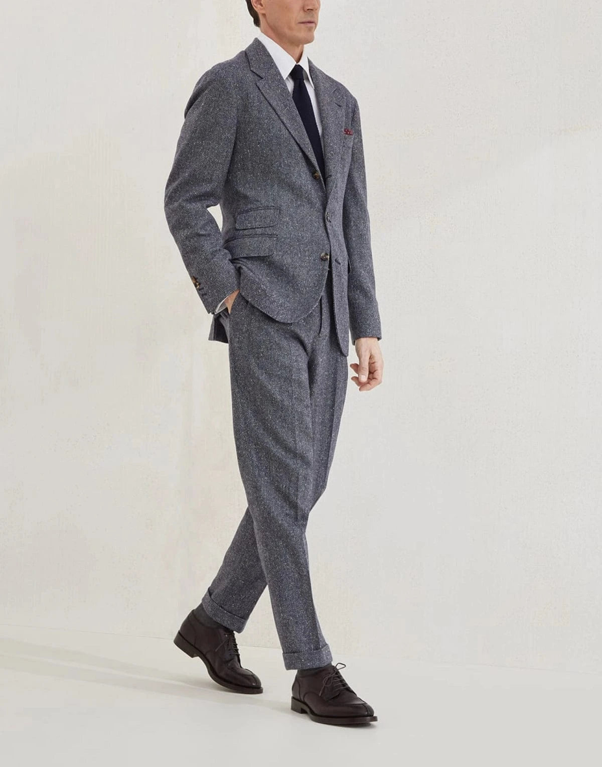 Brunello Cucinelli Wool-Cashmere Blend Flecked Chevron Blazer