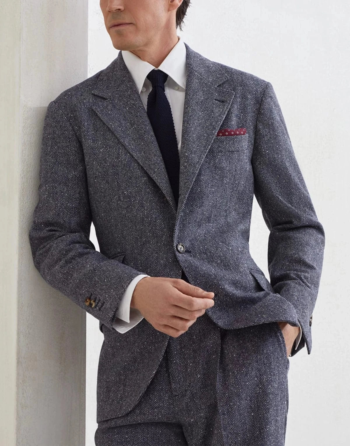Brunello Cucinelli Wool-Cashmere Blend Flecked Chevron Blazer