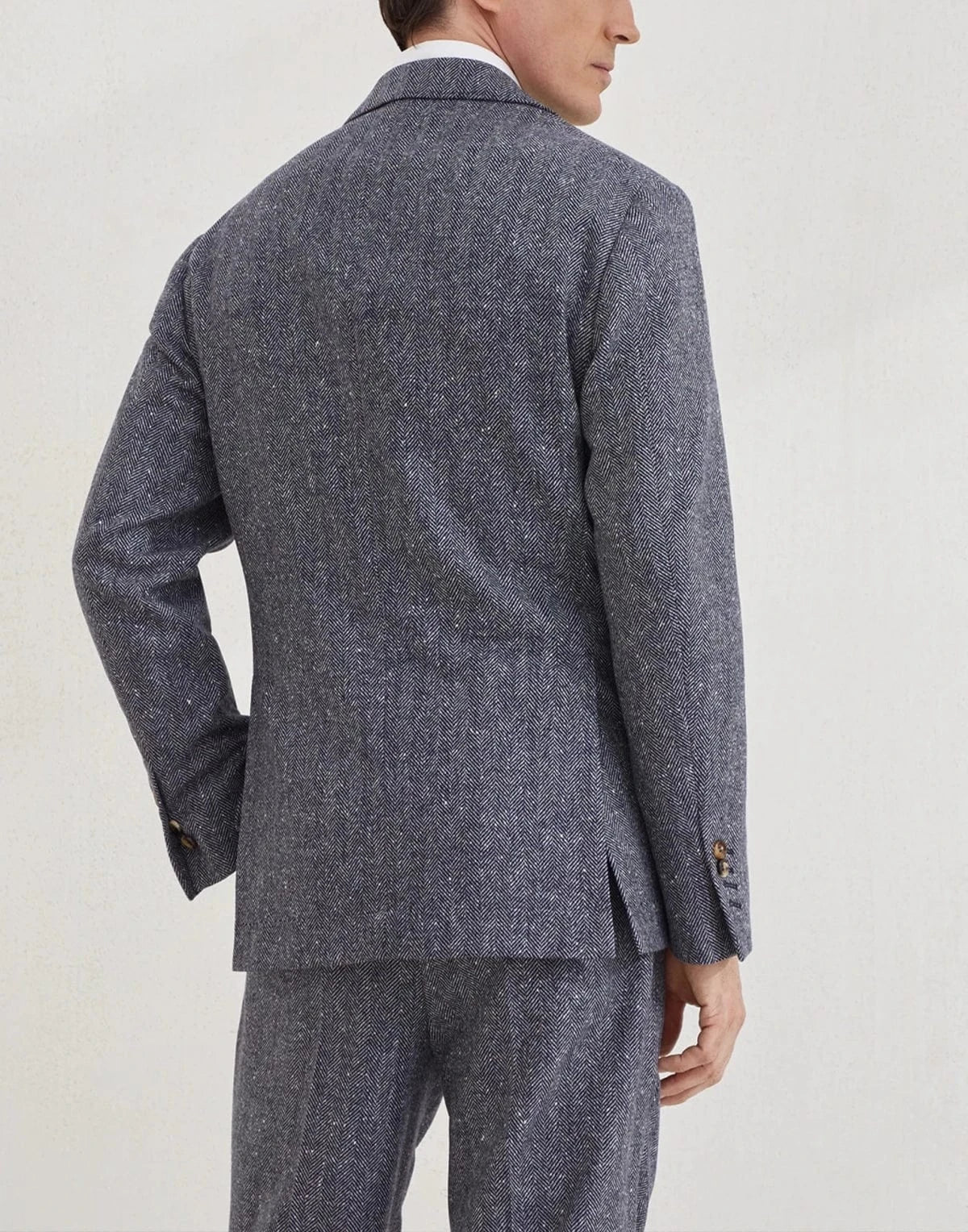 Brunello Cucinelli Wool-Cashmere Blend Flecked Chevron Blazer