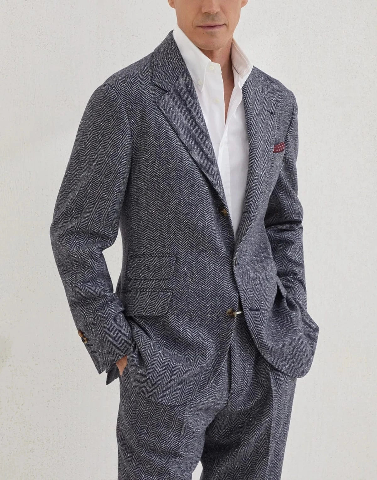 Brunello Cucinelli Wool-Cashmere Blend Flecked Chevron Blazer