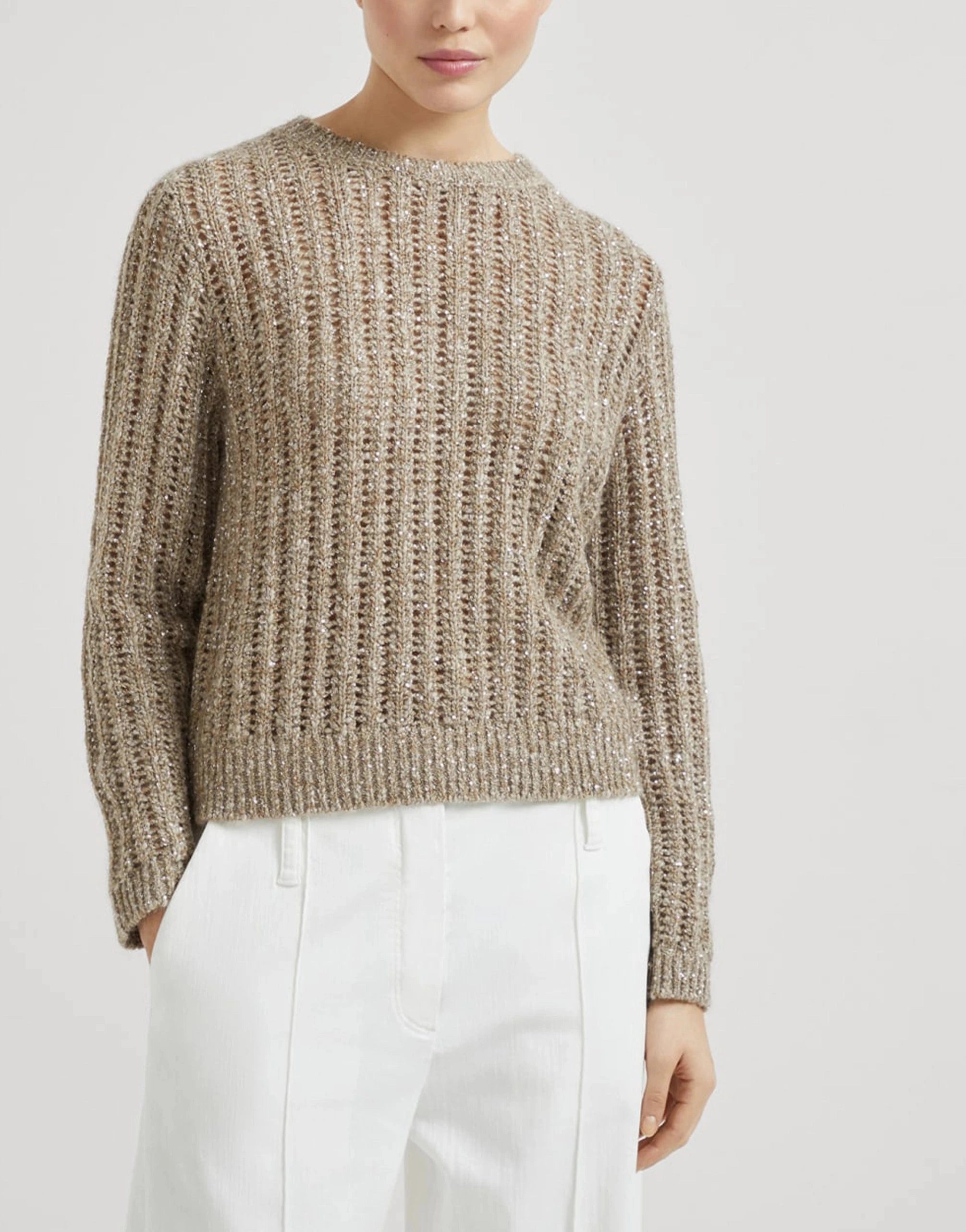 Brunello Cucinelli Wool-Cashmere Blend Mohair Dazzling Rib Sweater