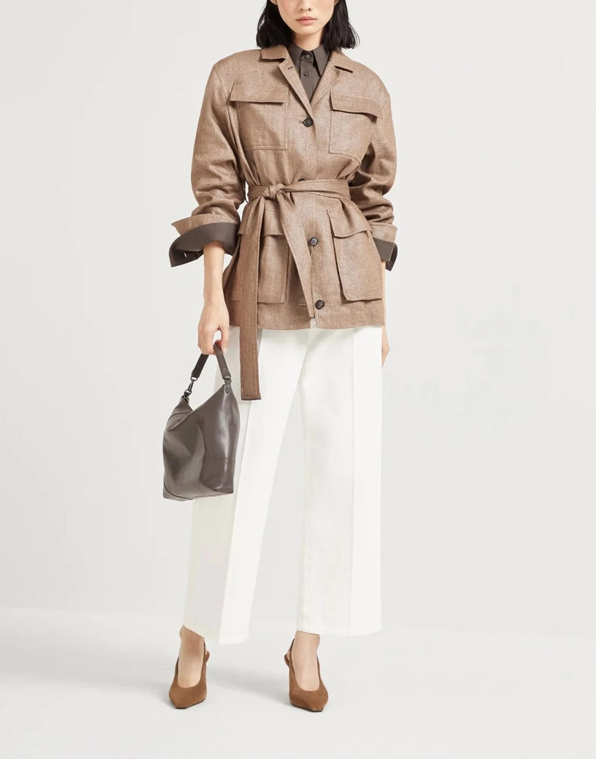 Brunello Cucinelli Wool-Linen Blend Sparkling Twill Blazer Jacket