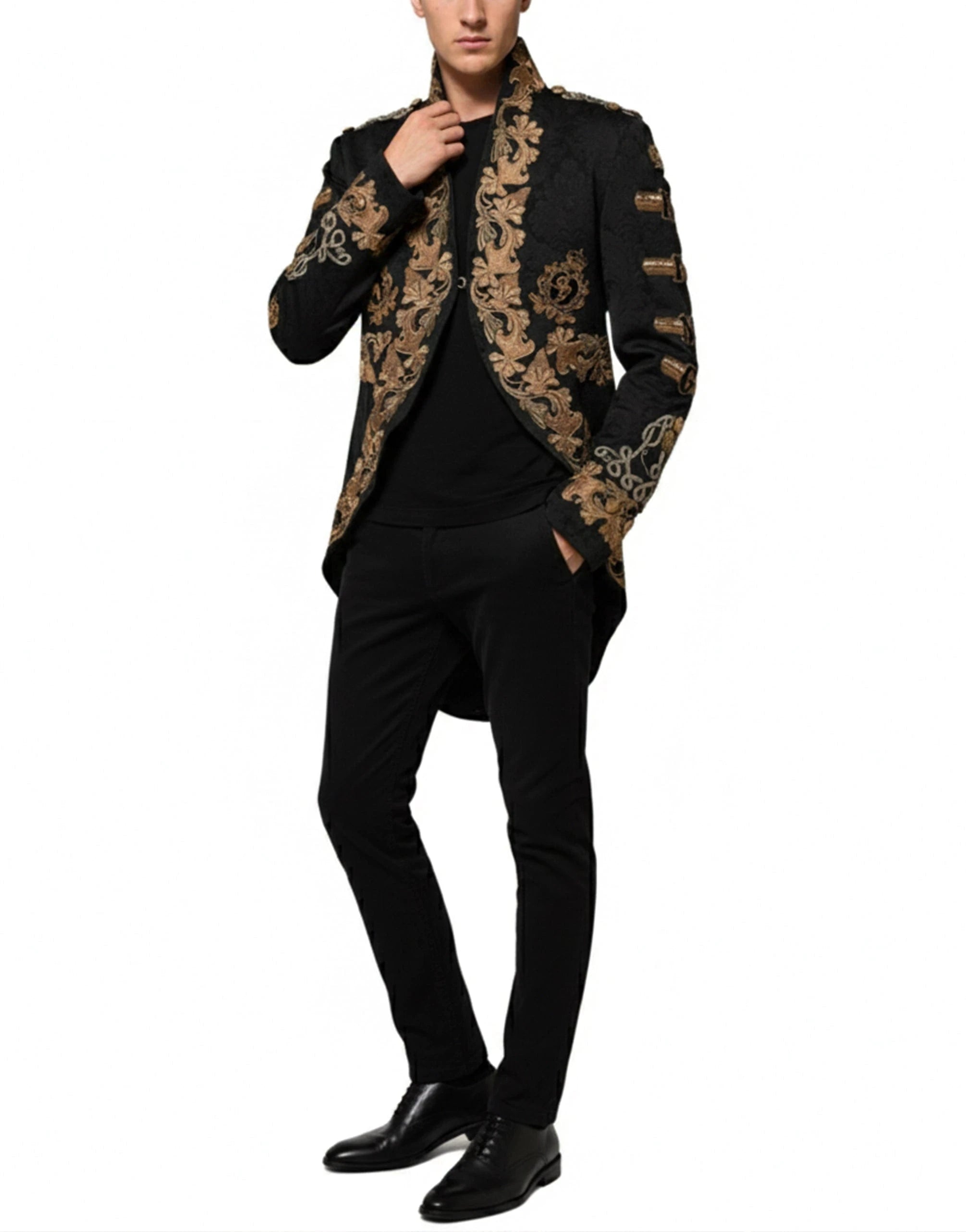 Dolce 
Gabbana Black Brocade Embroidery Logo Blazer Jacket