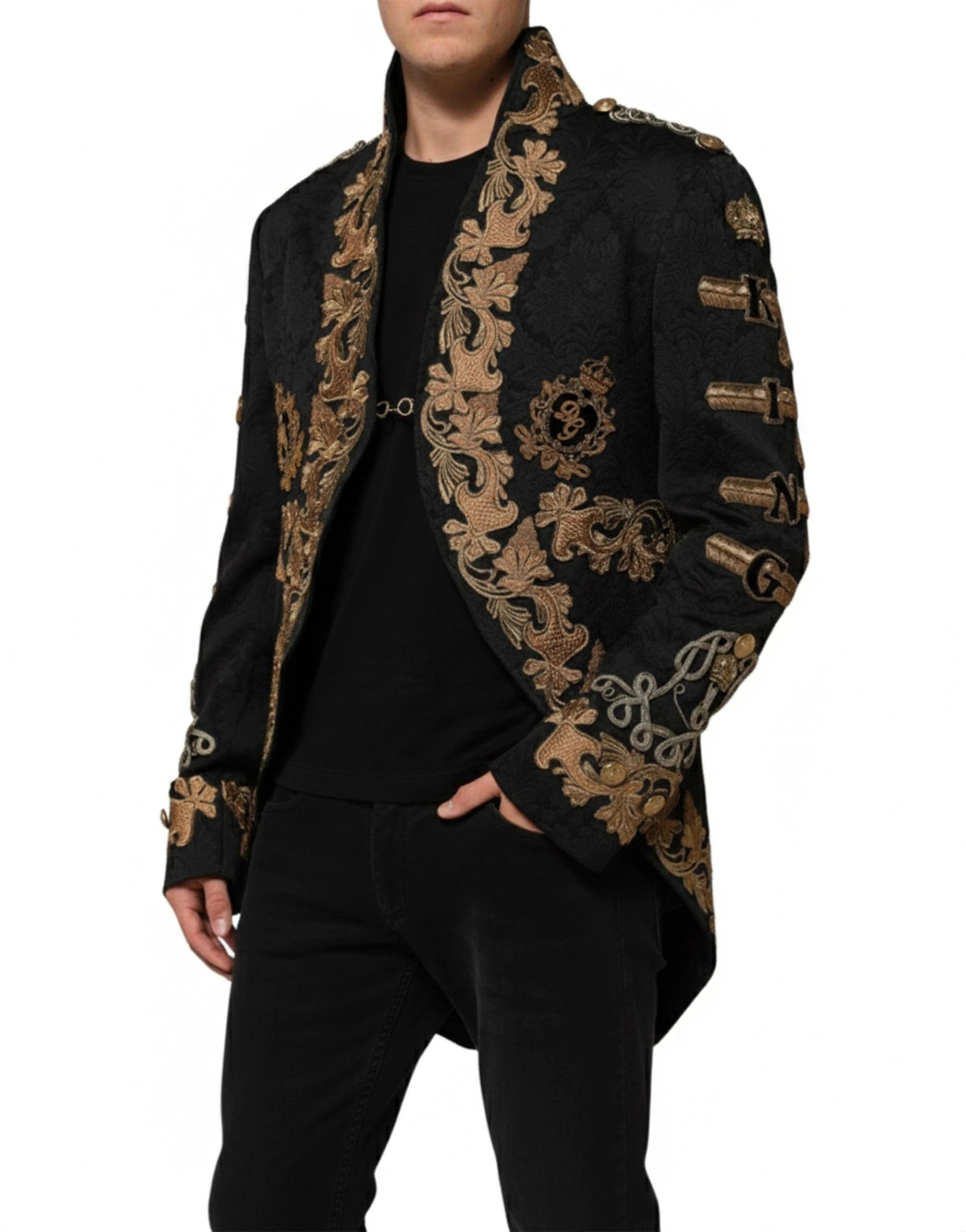 Dolce 
Gabbana Black Brocade Embroidery Logo Blazer Jacket