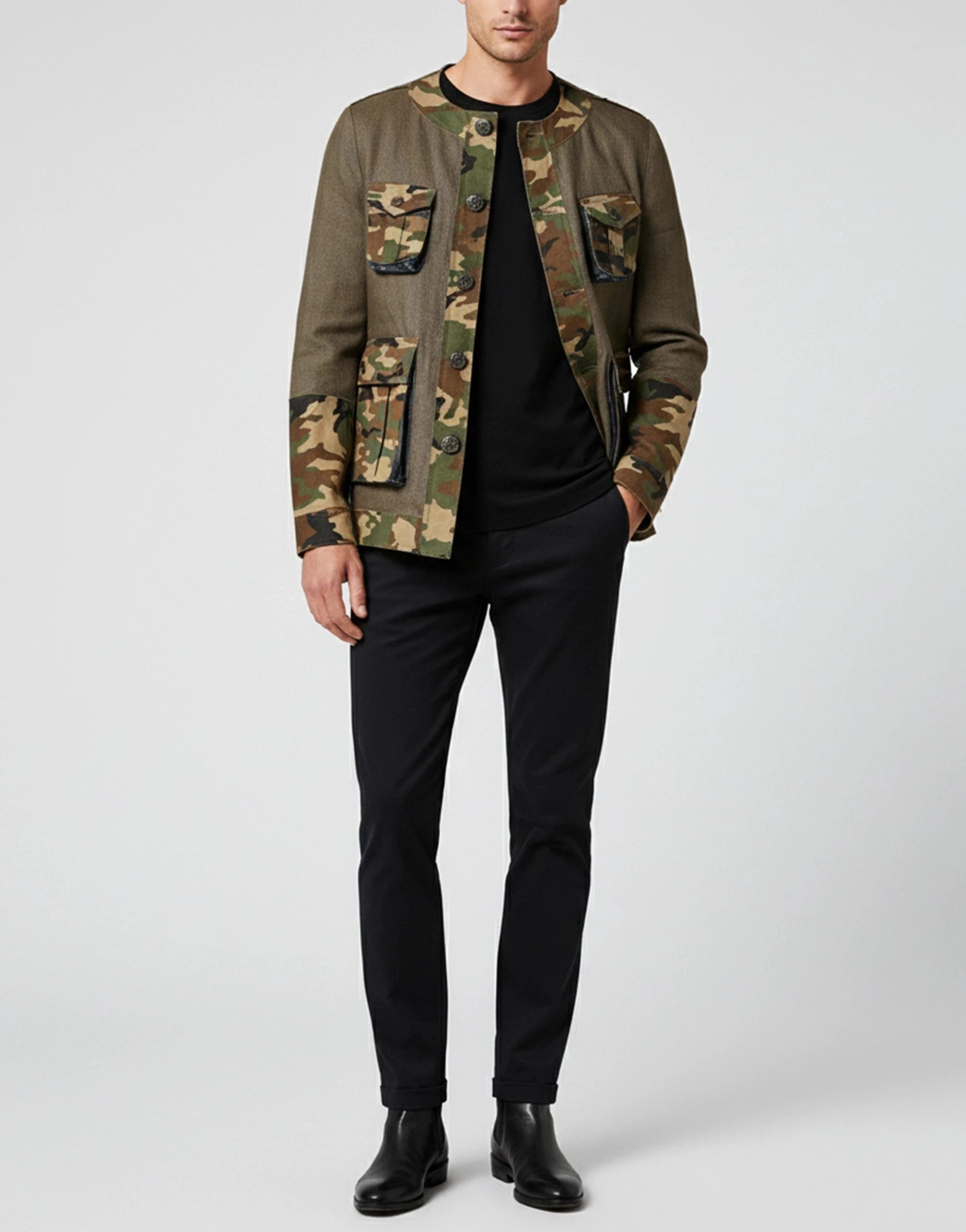 Dolce 
Gabbana Camo Print Linen-Blend Jacket