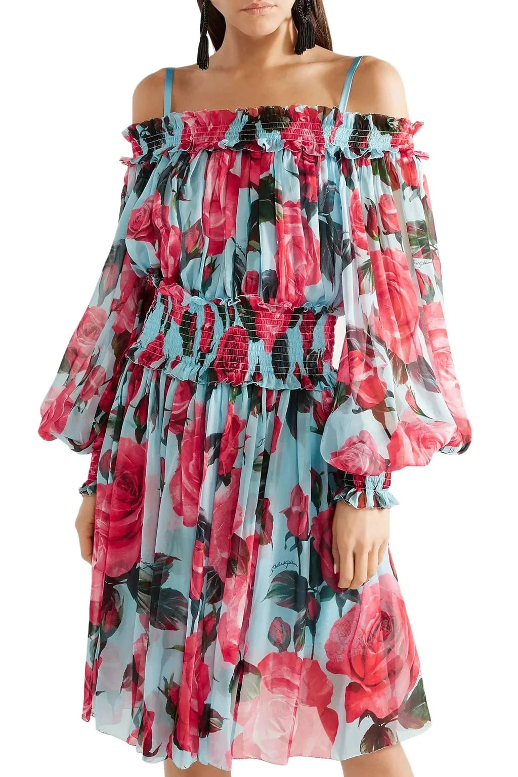 Dolce 
Gabbana Cold-Shoulder Floral-Print Silk Dress