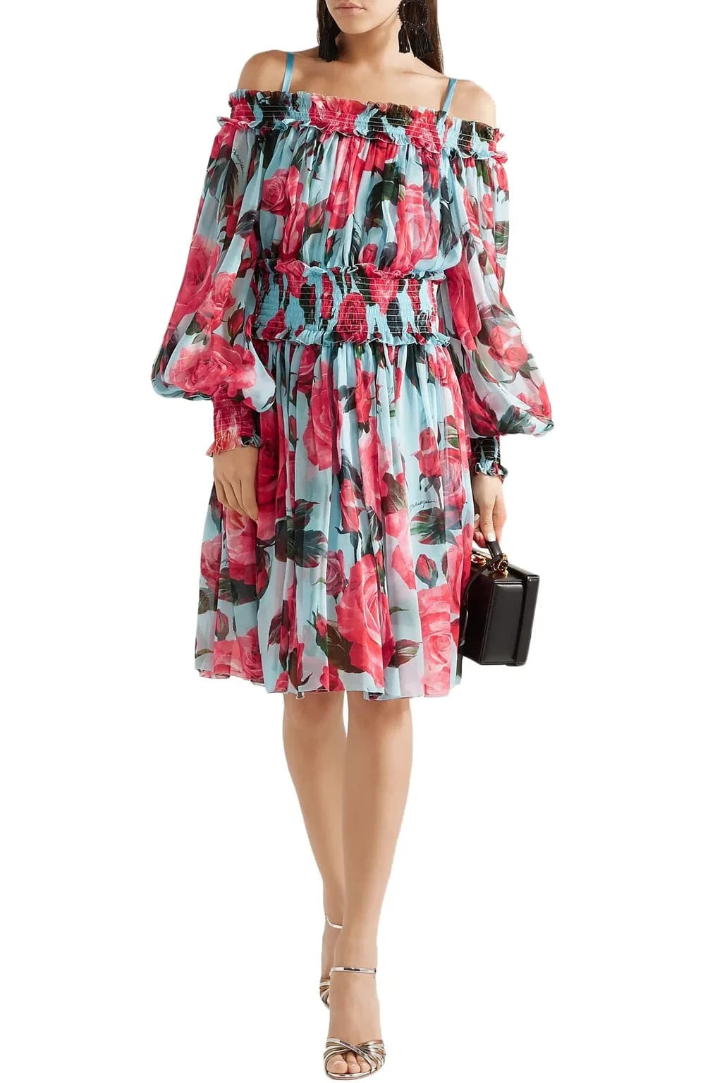 Dolce 
Gabbana Cold-Shoulder Floral-Print Silk Dress