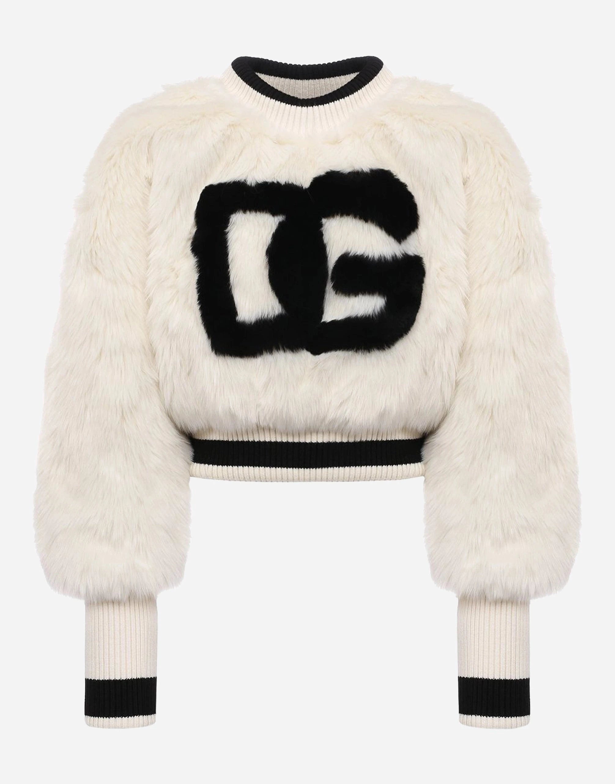 Dolce 
Gabbana Cropped Faux Fur Logo Sweatshirt