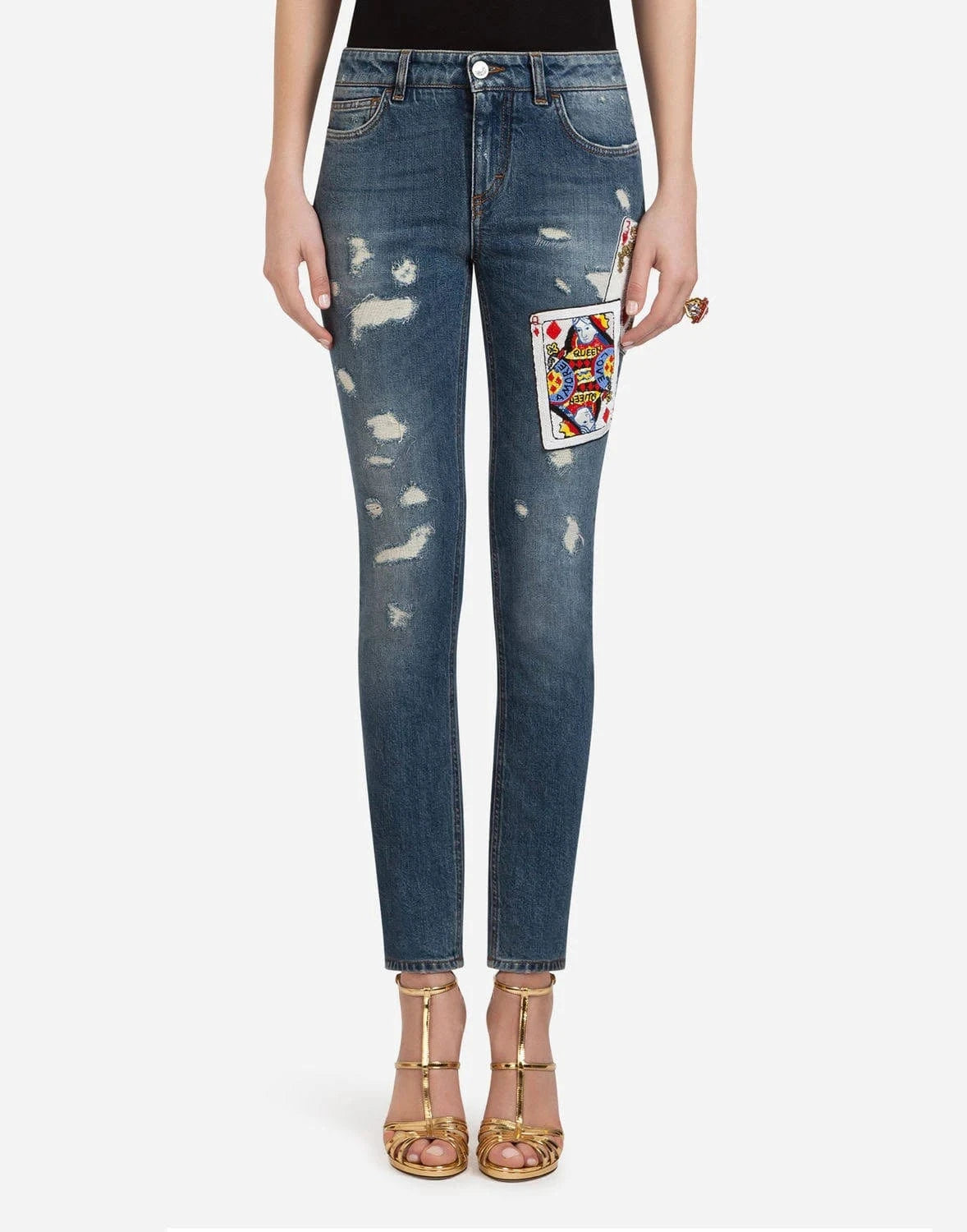 Dolce 
Gabbana Denim Pretty Fit Cards-Embellished Jeans