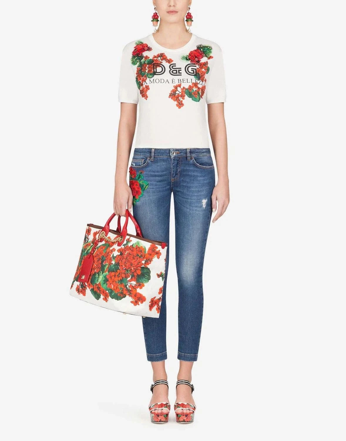 Dolce 
Gabbana Floral Appliqué Skinny Jeans