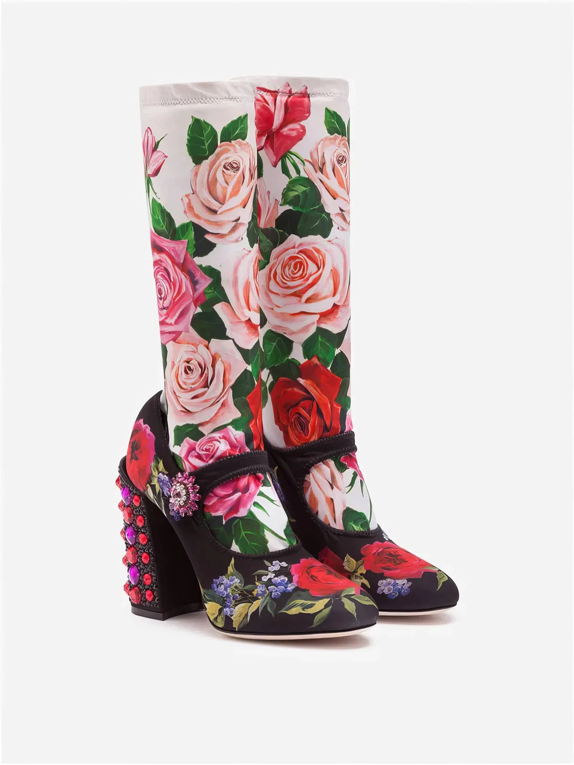 Dolce 
Gabbana Floral-Print Jersey Embellished Booties