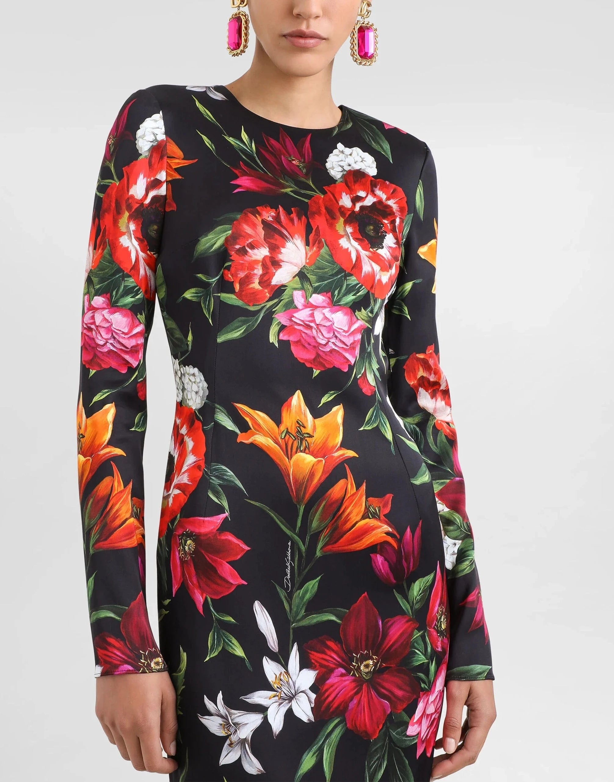 Dolce 
Gabbana Floral-Print Satin Fitted Dress