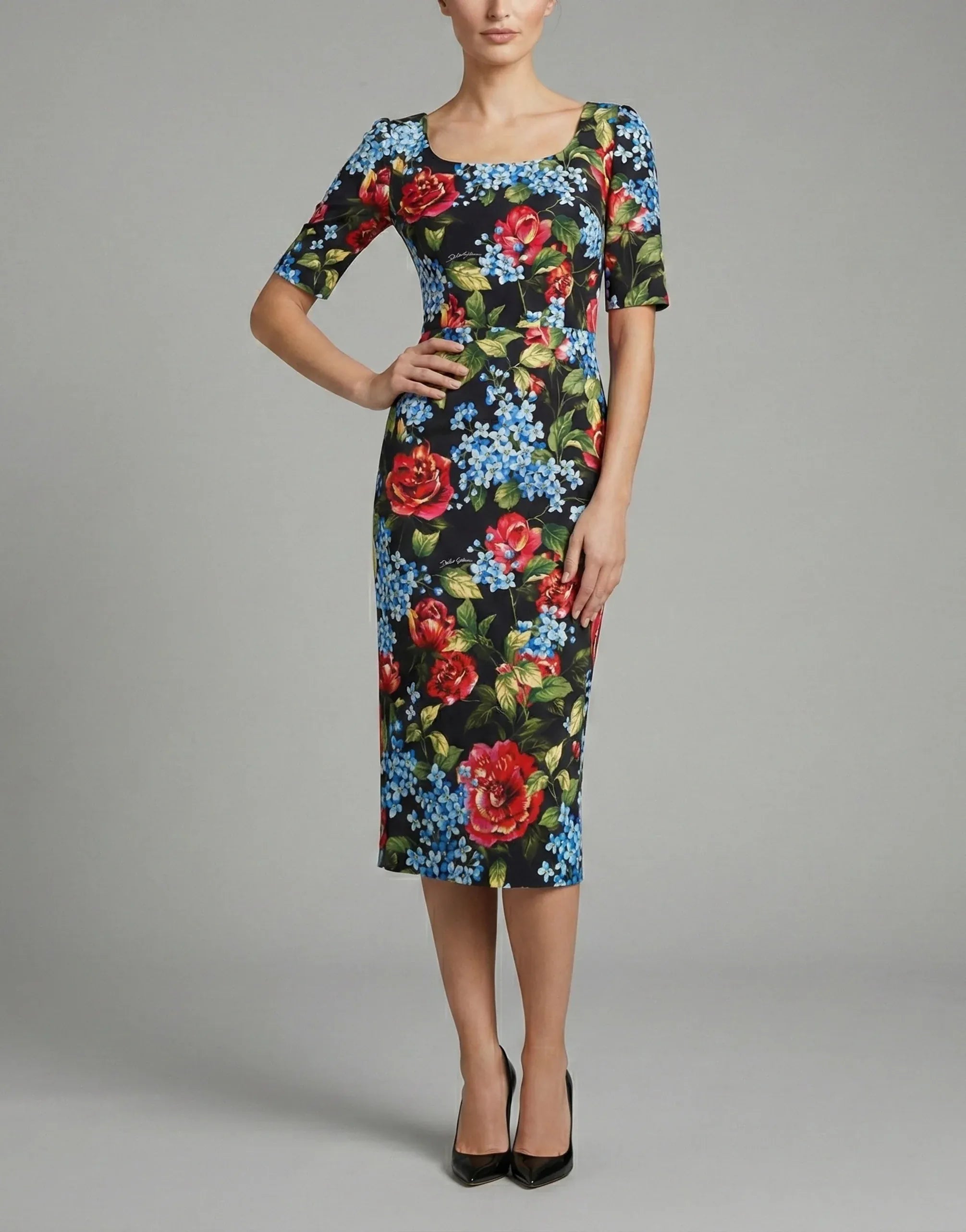 Dolce 
Gabbana Floral Print Viscose Sheath Midi Dress