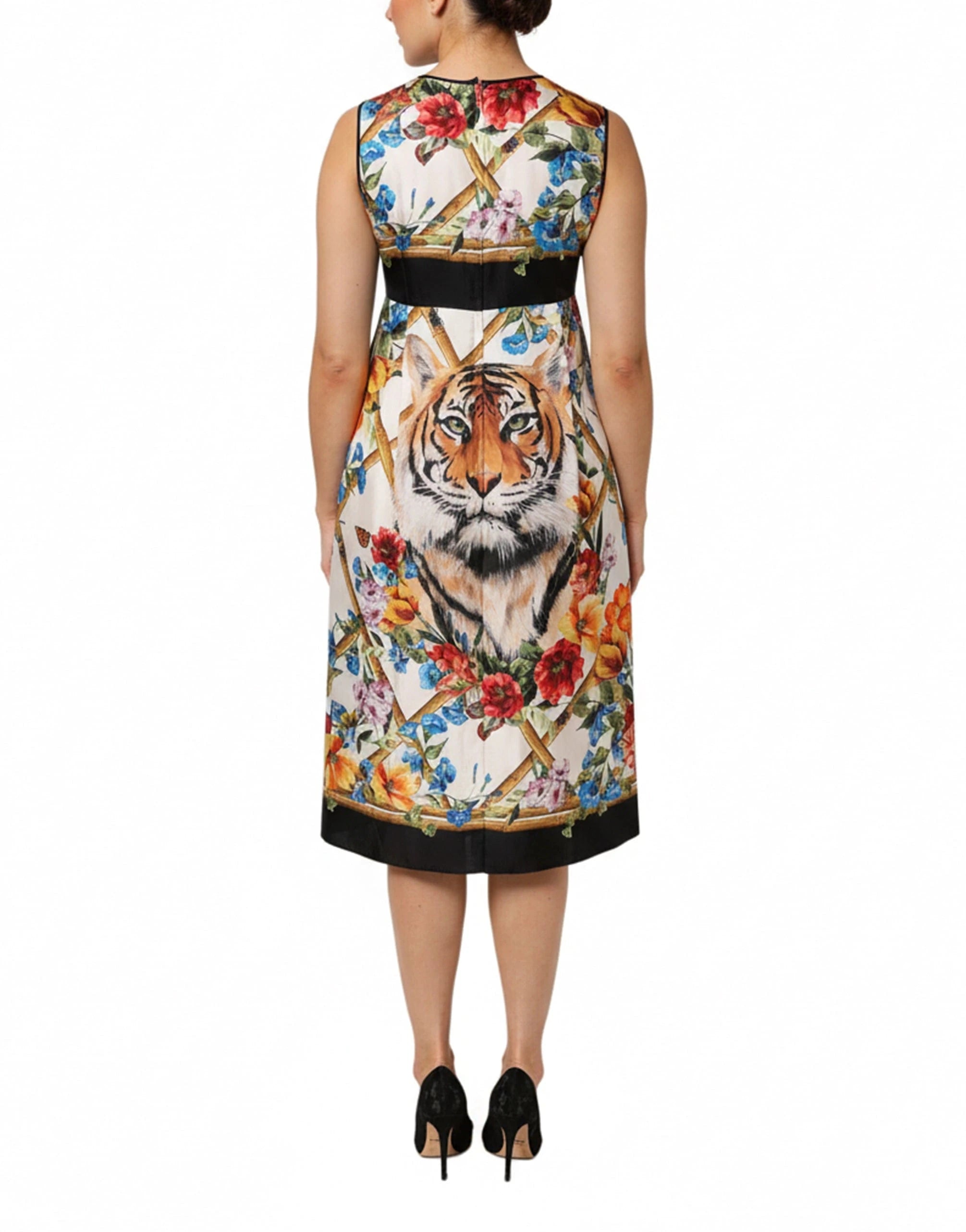 Dolce 
Gabbana Floral Tiger-Print A-Line Midi Dress