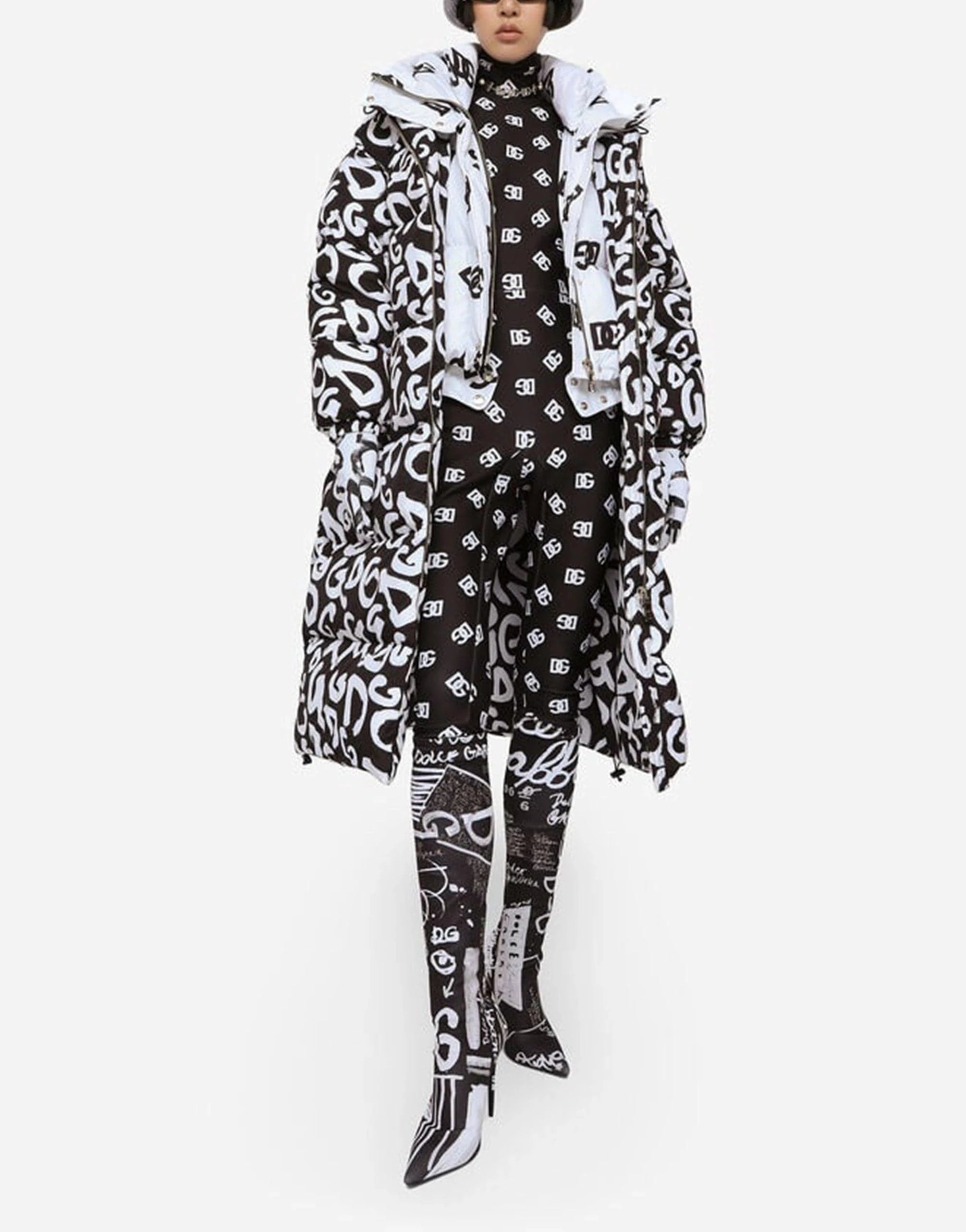 Dolce 
Gabbana Graffiti Logo-Print Long Coat