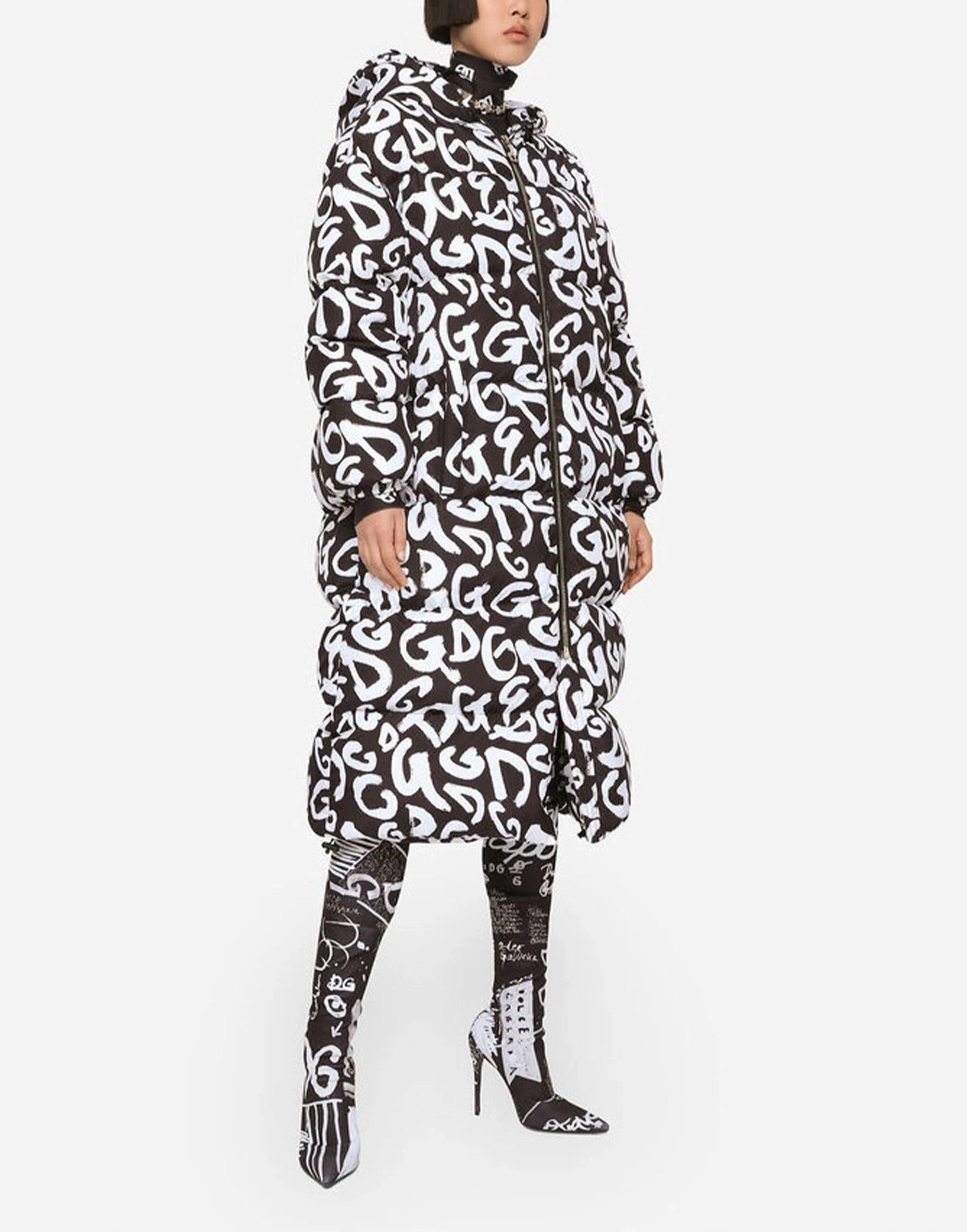 Dolce 
Gabbana Graffiti Logo-Print Long Coat