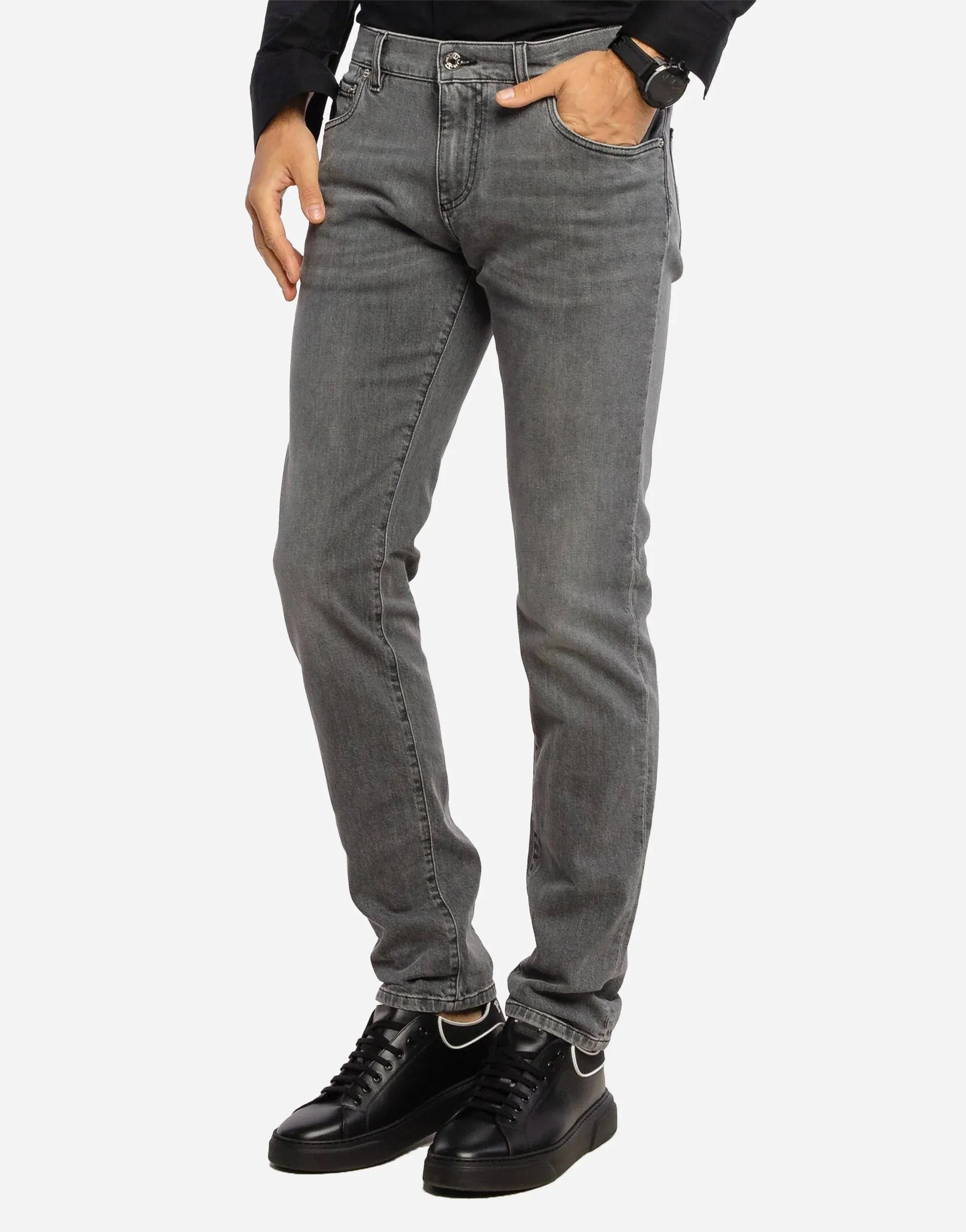 Dolce 
Gabbana Grey Logo Plaque Jeans